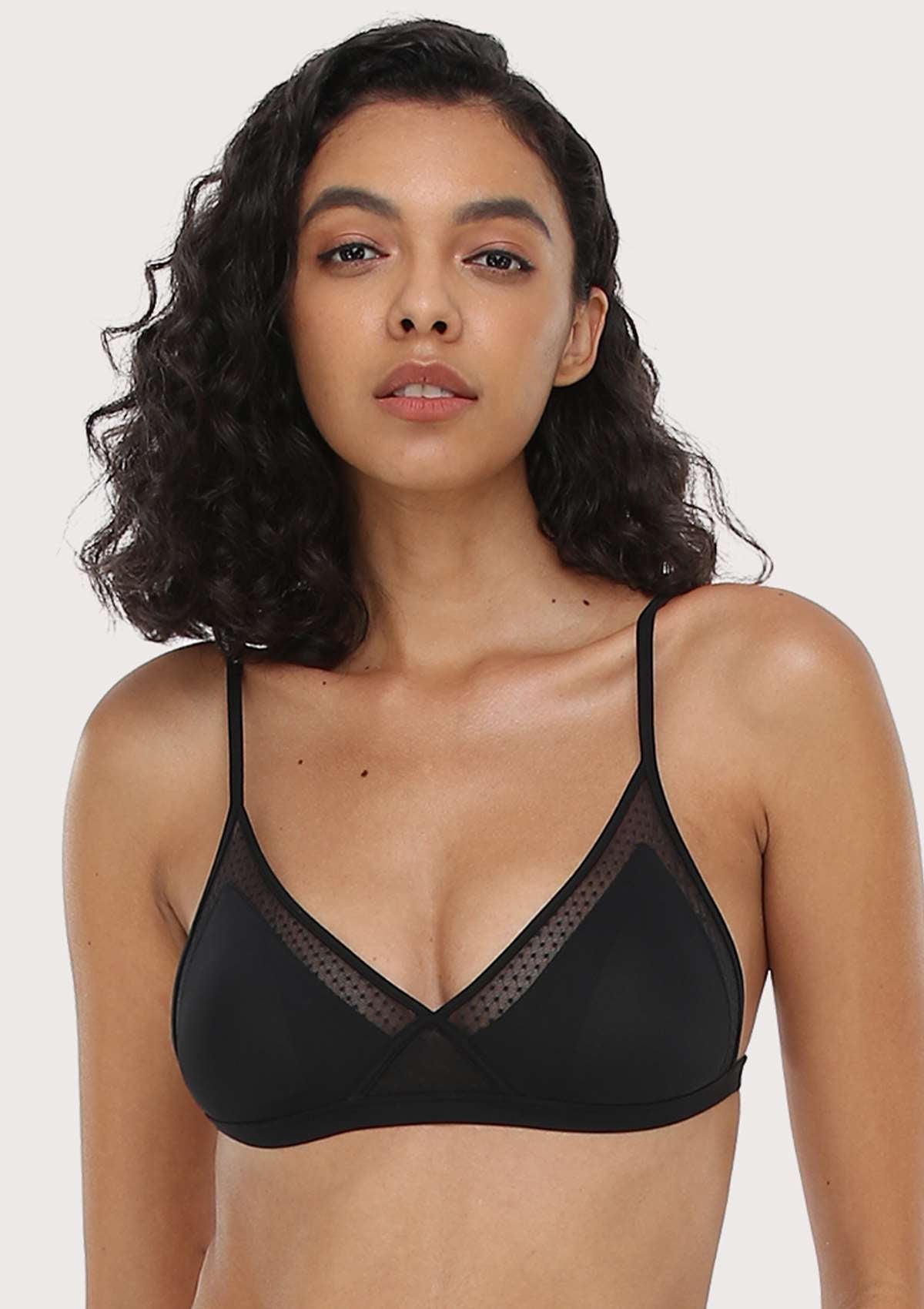 HSIA Polka Dots Bralette: Wirefree Bra, Best Bra For Small Breasts - L / Black