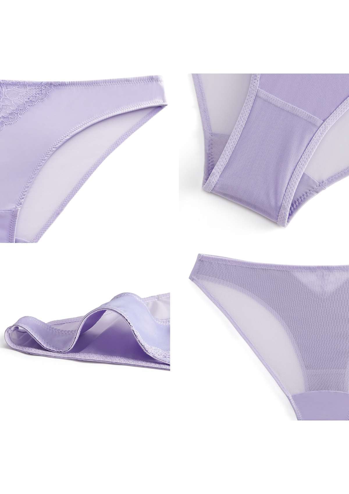 HSIA Foxy Satin Floral Lace Mesh Bikini Underwear: Comfortably Soft  - S / Purple