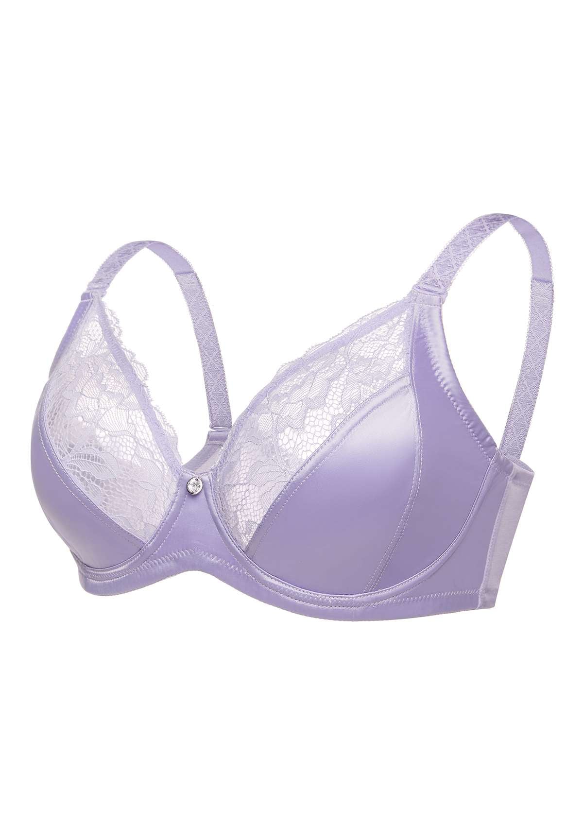 HSIA Foxy Satin Smooth Floral Lace Full Coverage Underwire Bra Set - Purple / 34 / DD/E