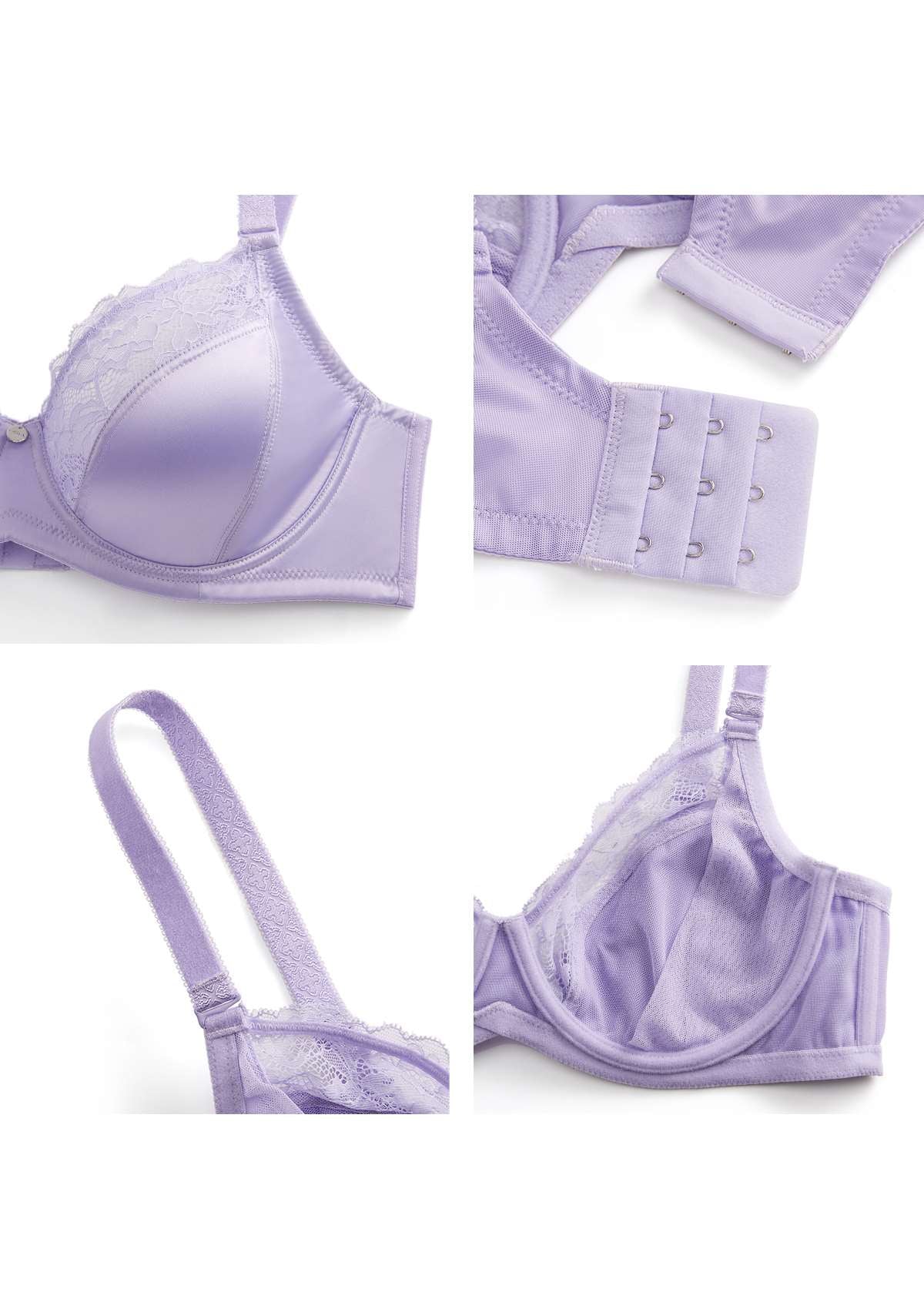 HSIA Foxy Satin Smooth Floral Lace Full Coverage Underwire Bra Set - Purple / 38 / C