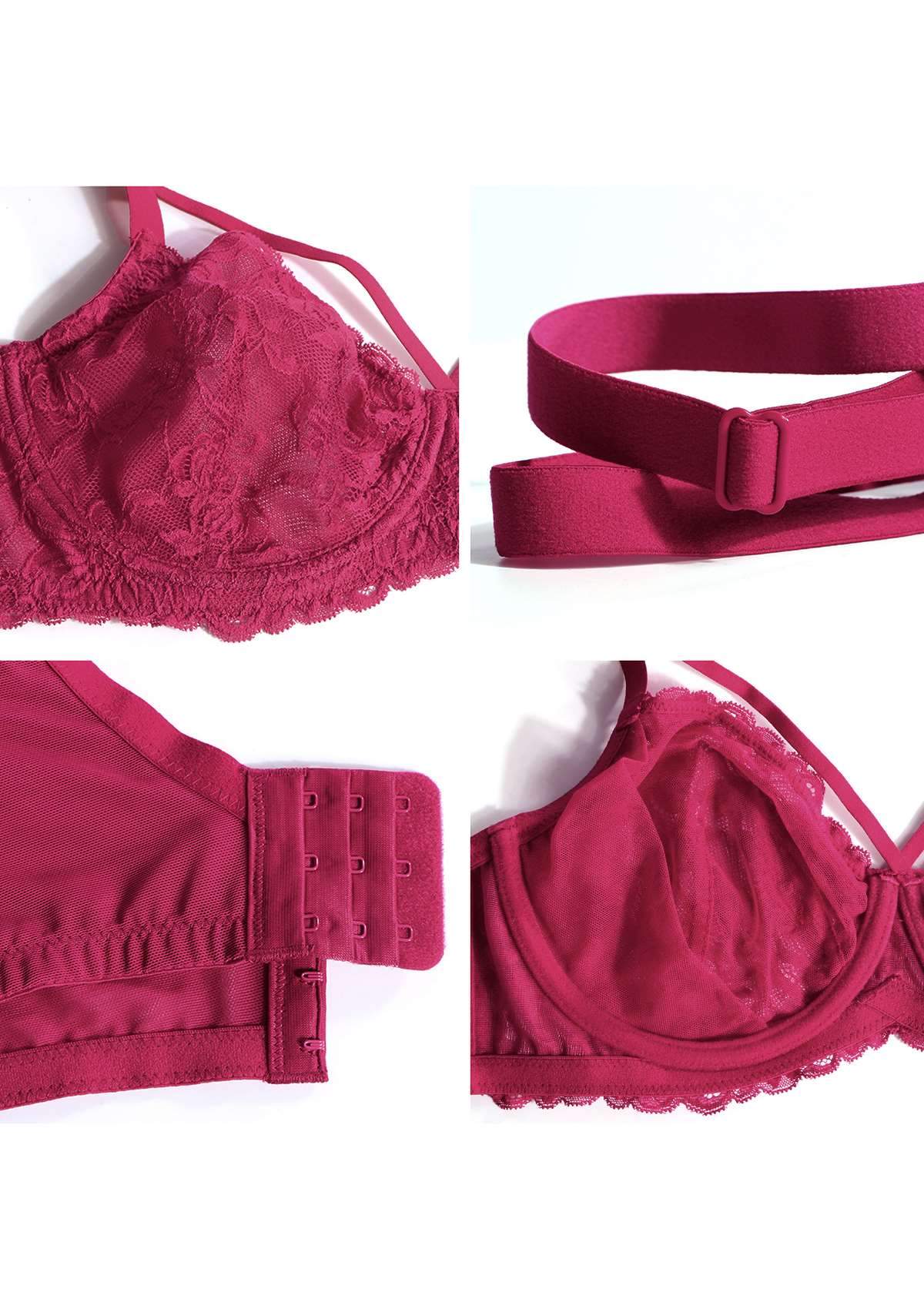 HSIA Pretty In Petals Sexy Lace Bra: Full Coverage Back Smoothing Bra - Red / 44 / H