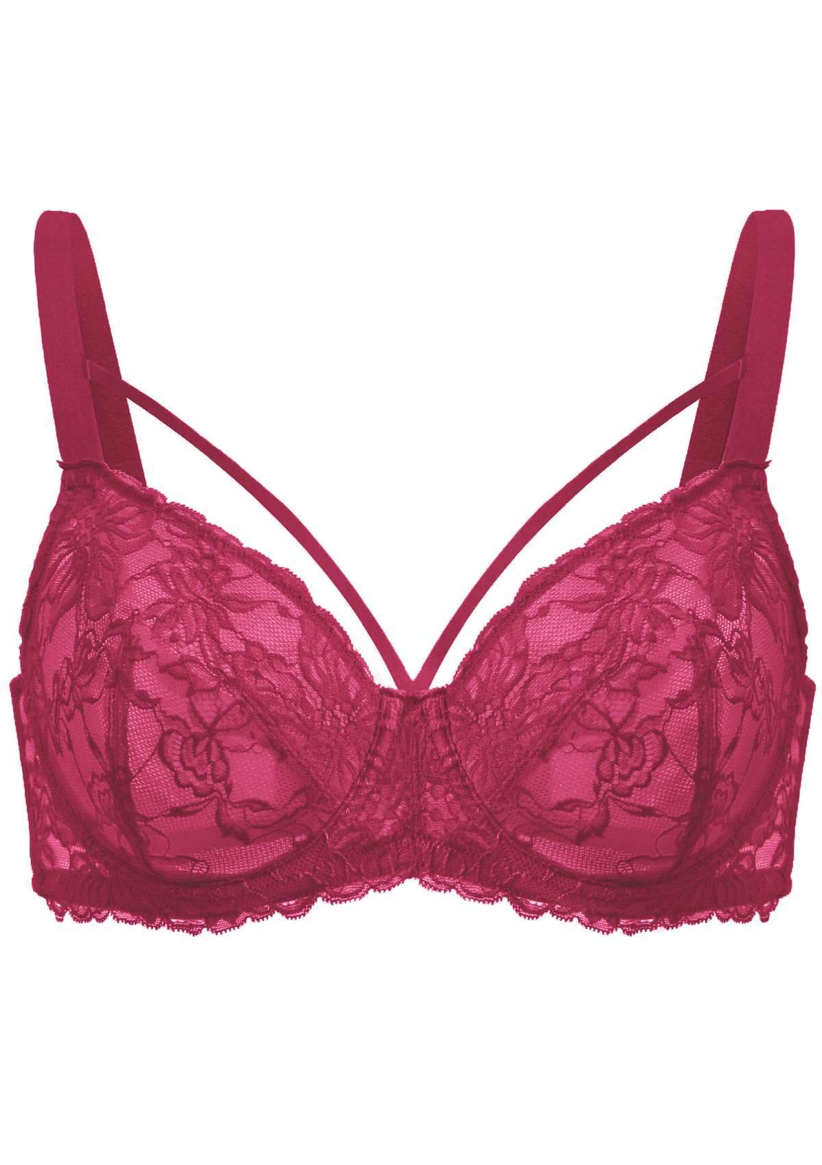 HSIA Pretty In Petals Sexy Lace Bra: Full Coverage Back Smoothing Bra - Red / 42 / H