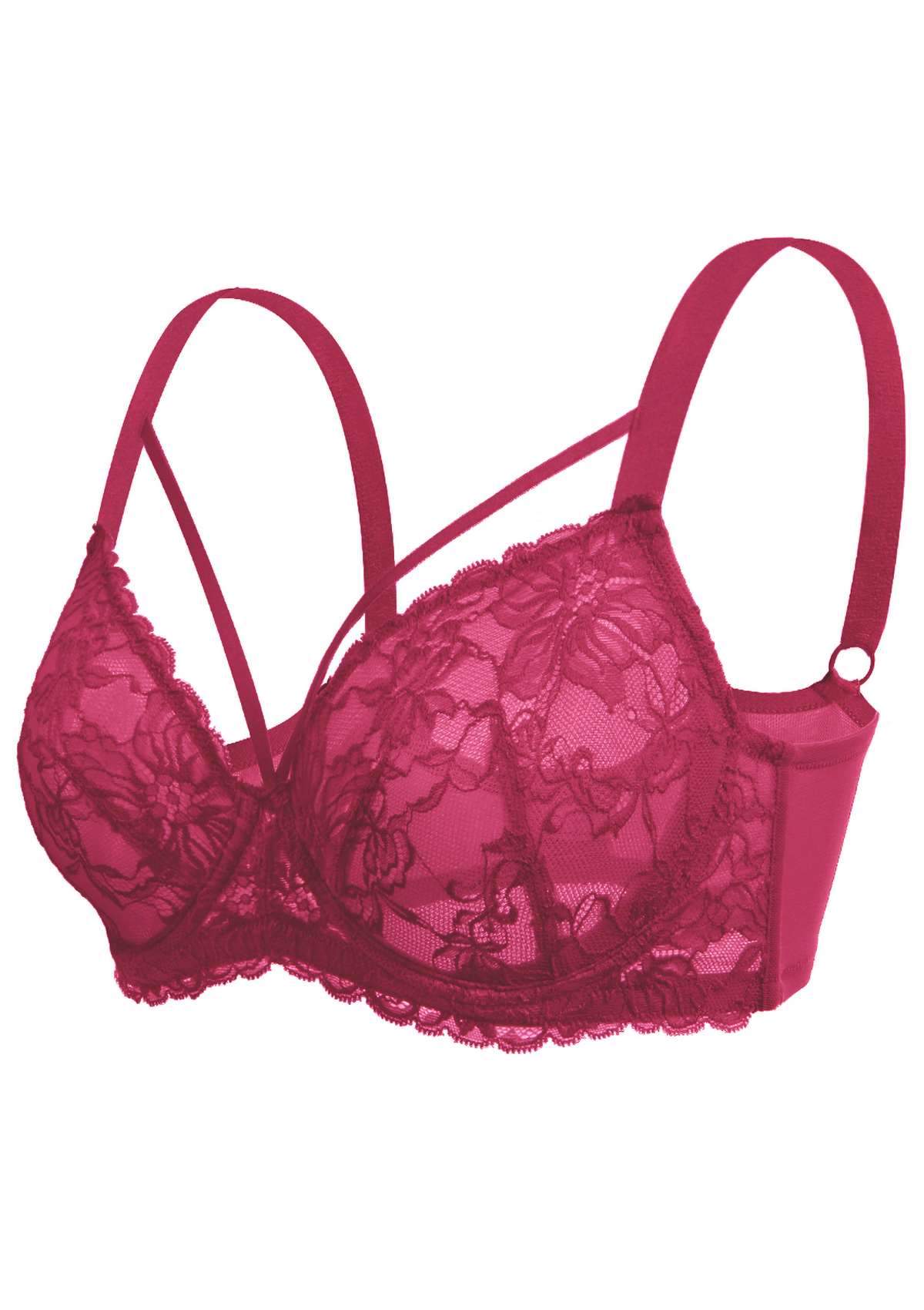 HSIA Pretty In Petals Sexy Lace Bra: Full Coverage Back Smoothing Bra - Red / 42 / H