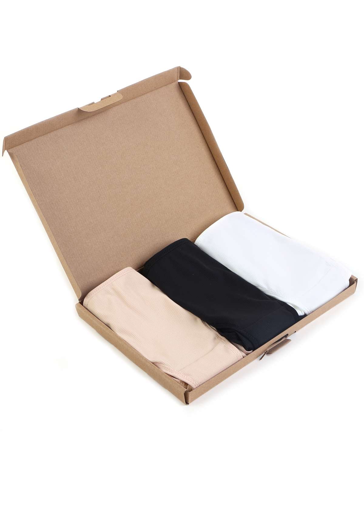 HSIA Ribbed Knit Cotton Bikini Underwear 3 Pack - M / Black+White+Pink Beige