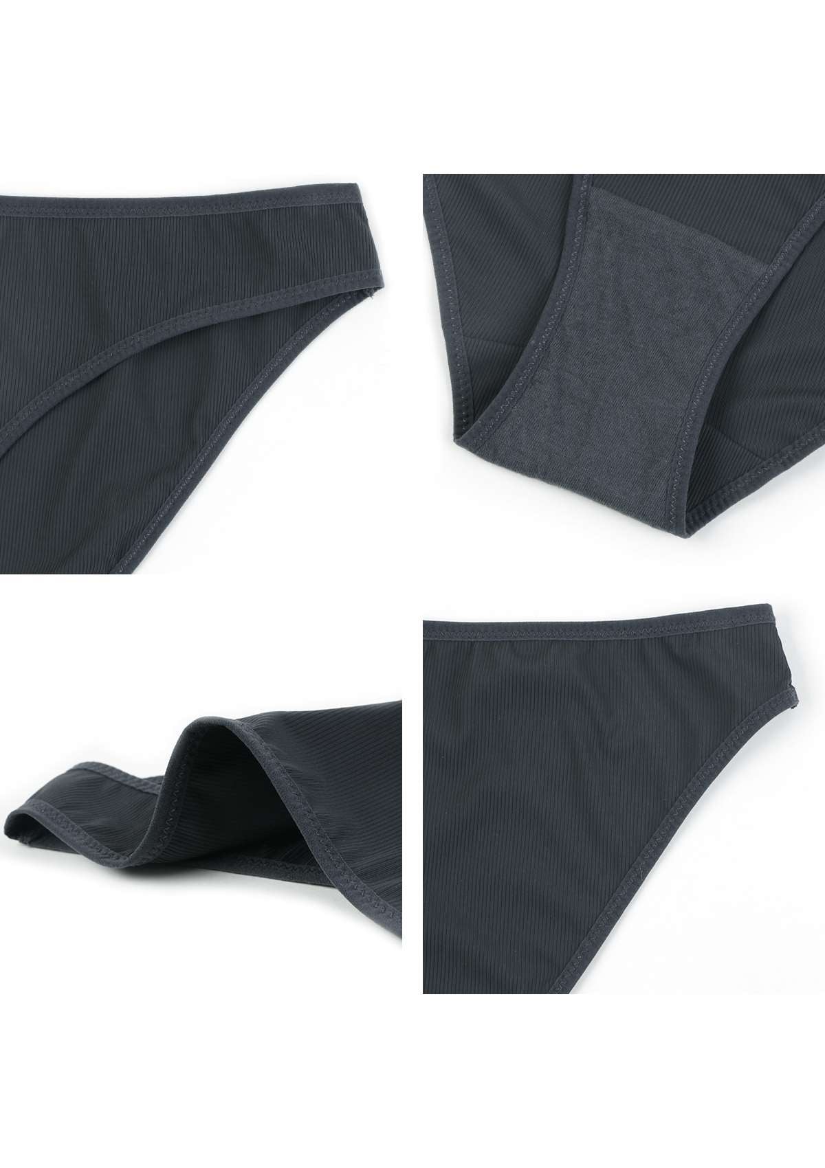 HSIA Ribbed Knit Cotton Bikini Underwear 3 Pack - XL / Dark Gray+Pink Beige+Purple