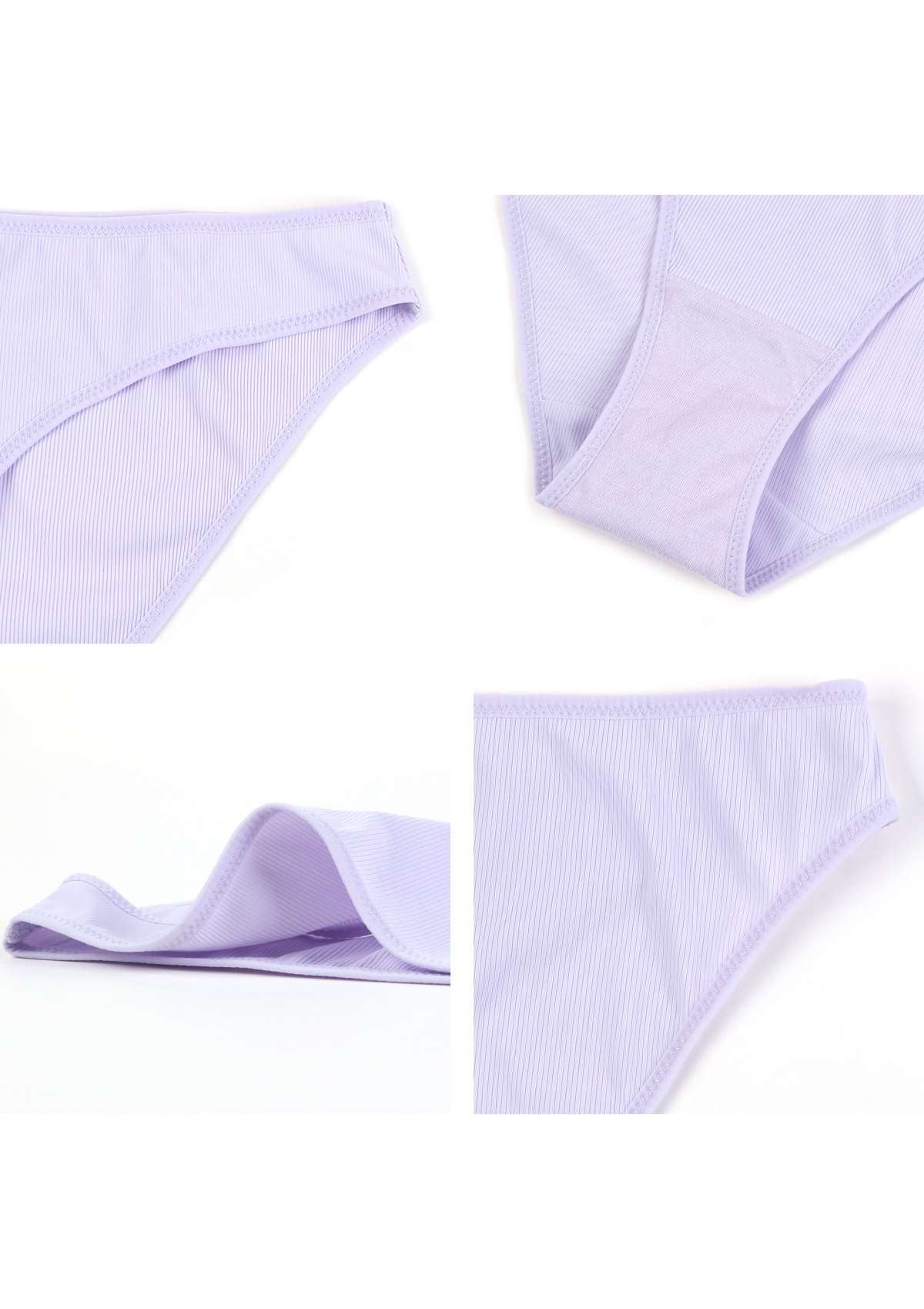 HSIA Ribbed Knit Cotton Bikini Underwear 3 Pack - L / Dark Gray+Pink Beige+Purple