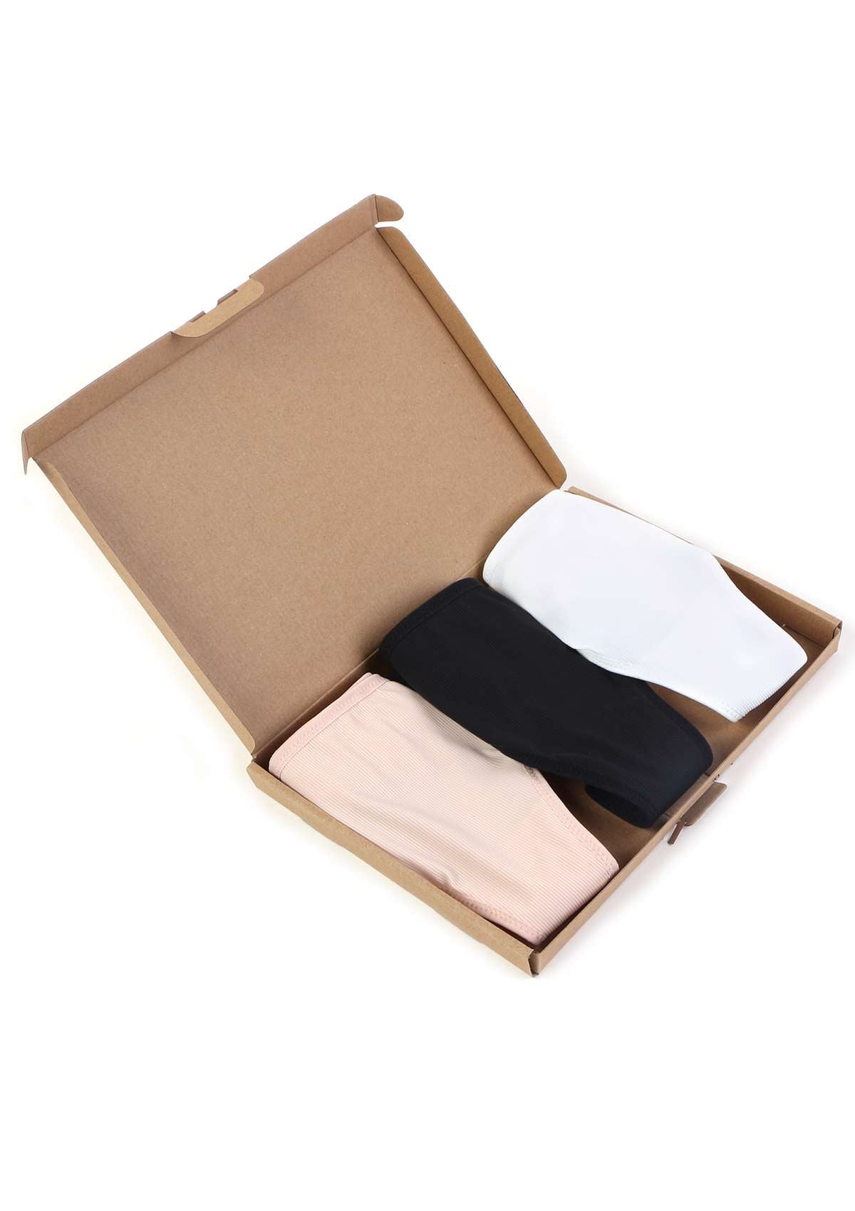 HSIA Ribbed Knit Cotton Thong Underwear 3 Pack - L / Black+White+Pink Beige