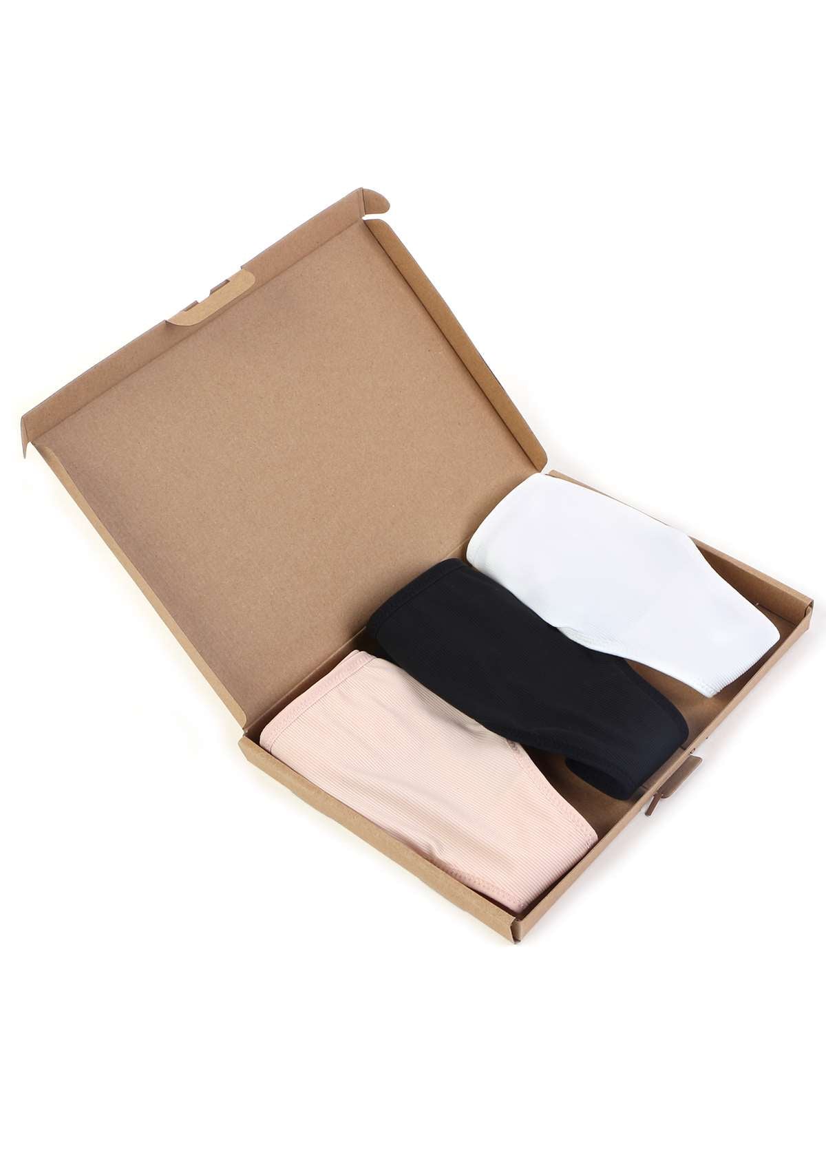 HSIA Ribbed Knit Cotton Thong Underwear 3 Pack - M / Black+White+Pink Beige