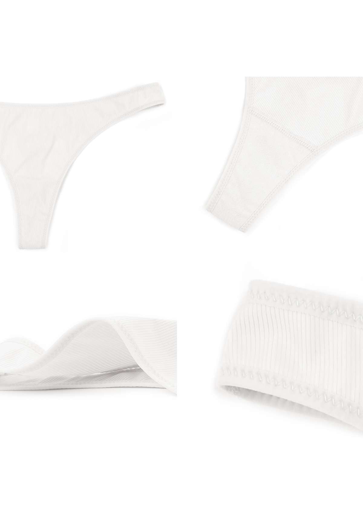 HSIA Ribbed Knit Cotton Thong Underwear 3 Pack - XXL / Black+White+Pink Beige