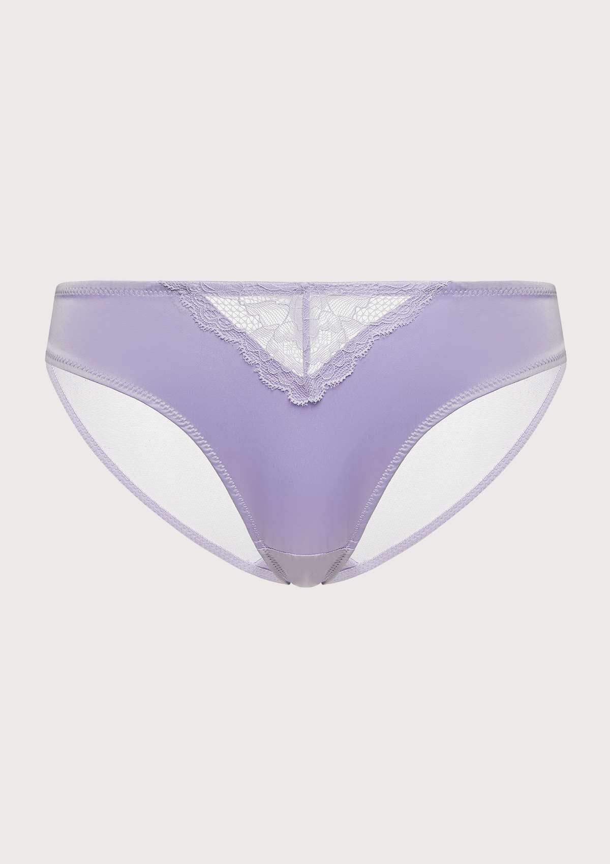 HSIA Foxy Satin Floral Lace-Trimmed Mesh Back Soft Bikini Underwear - S / Purple