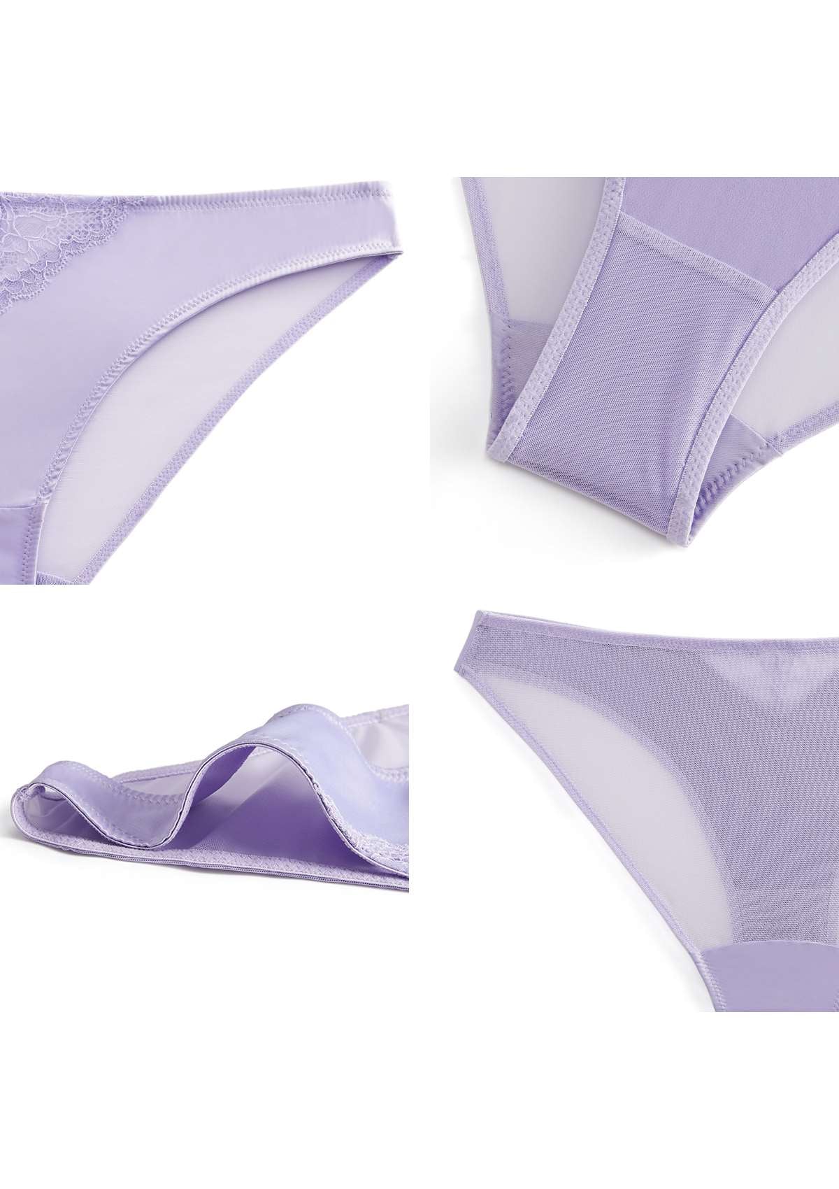 HSIA Foxy Satin Floral Lace-Trimmed Mesh Back Soft Bikini Underwear - M / Champagne