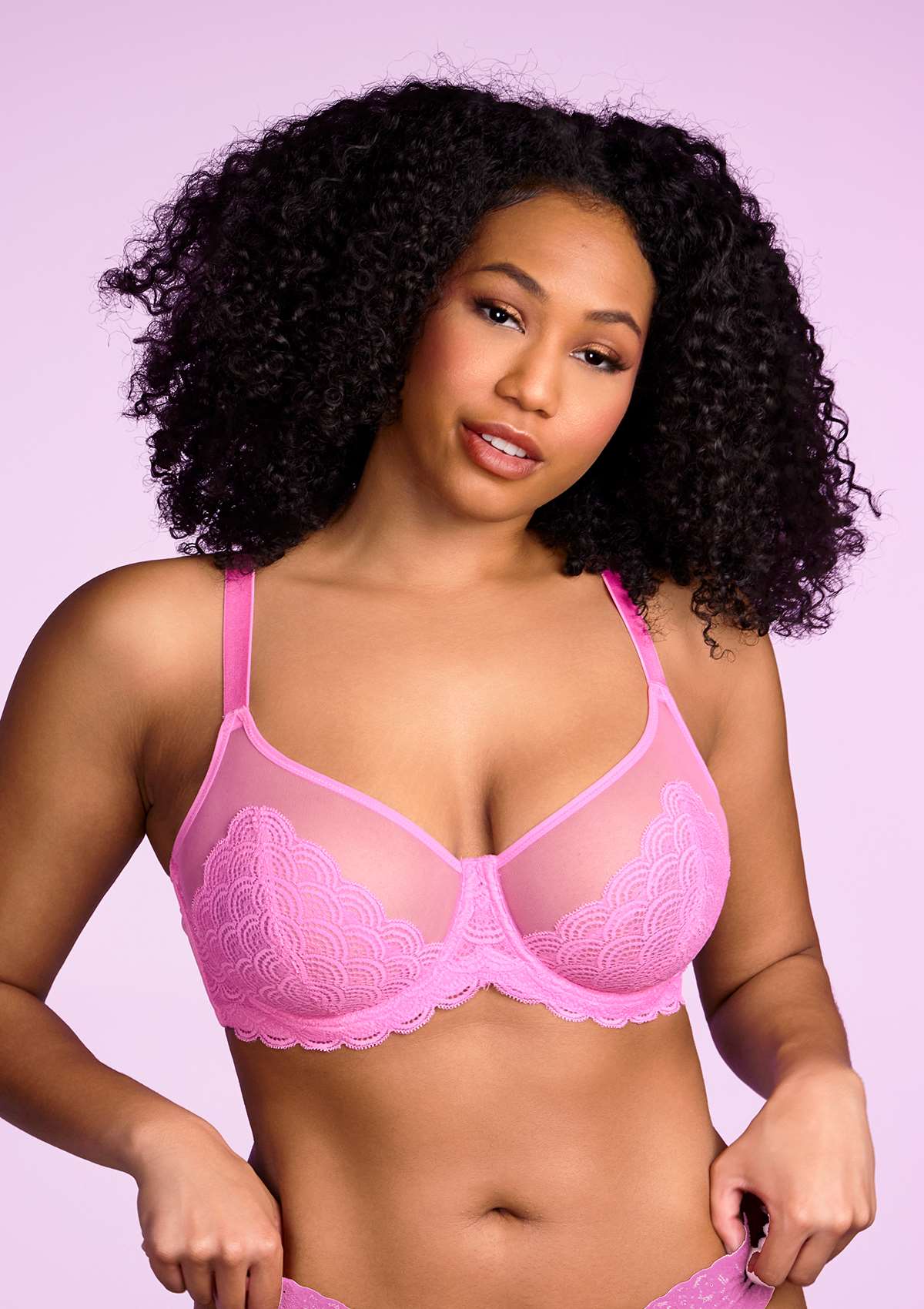 HSIA Mermaid Scales Sheer Lace Bra: Unlined Mesh Bra - No Back Fat Bra - Pink / 34 / H