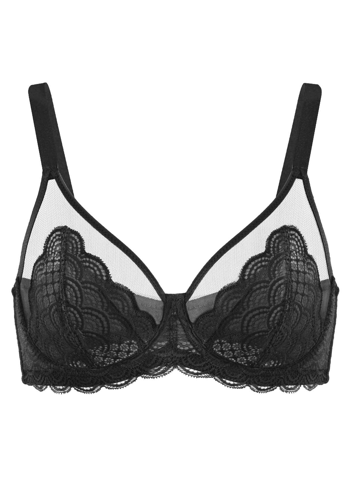 HSIA Mermaid Scales Sheer Mesh Bra: Unlined Full Coverage Bra - Black / 34 / H