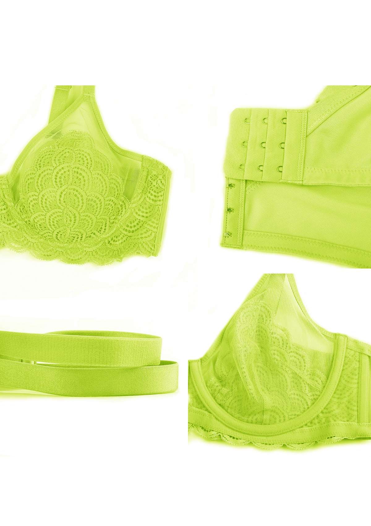 HSIA Mermaid Scales Sheer Lace Bra: Unlined Full Coverage Wired Bra - Lime Green / 34 / C