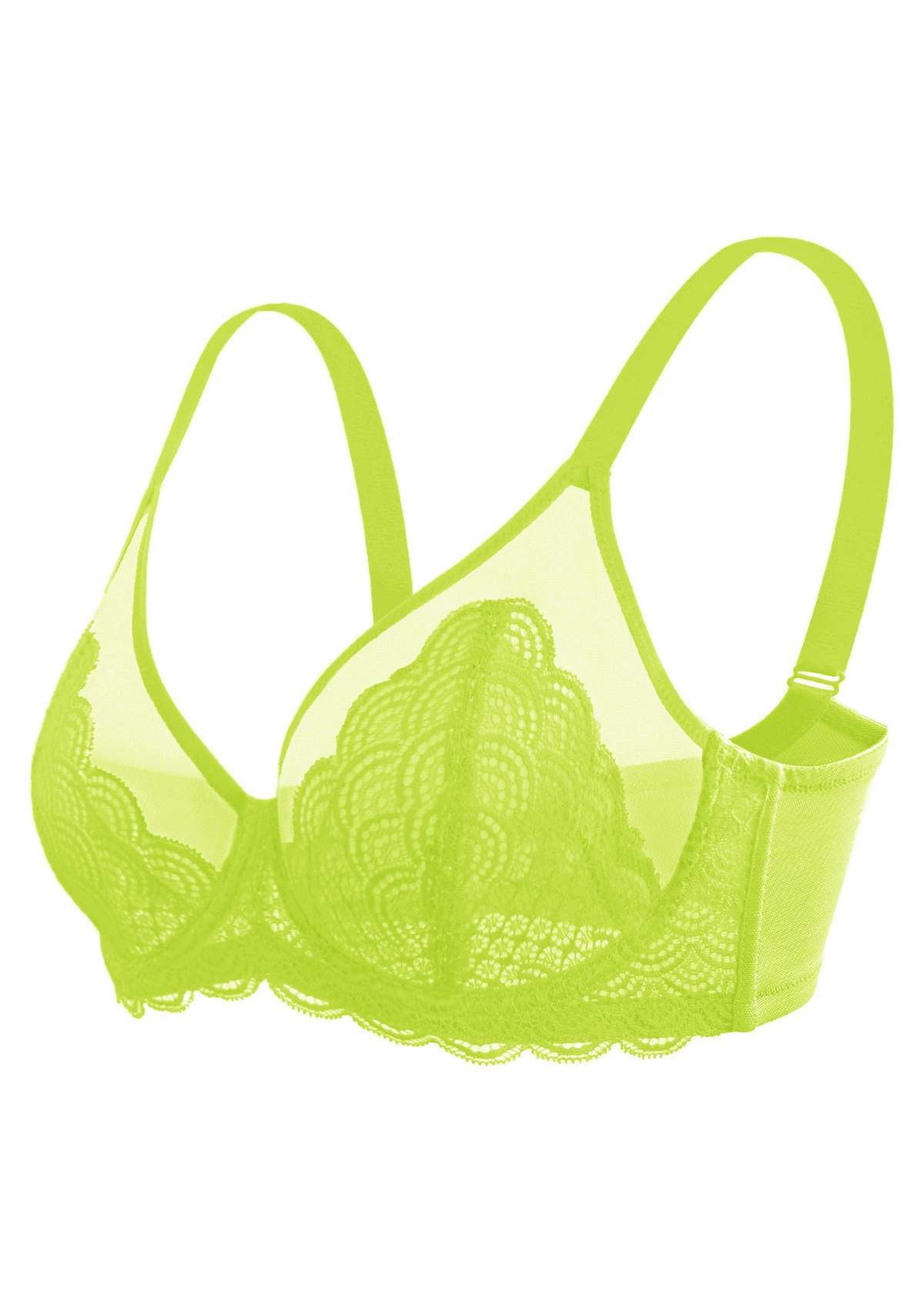 HSIA Mermaid Scales Sheer Lace Bra: Unlined Full Coverage Wired Bra - Lime Green / 34 / C