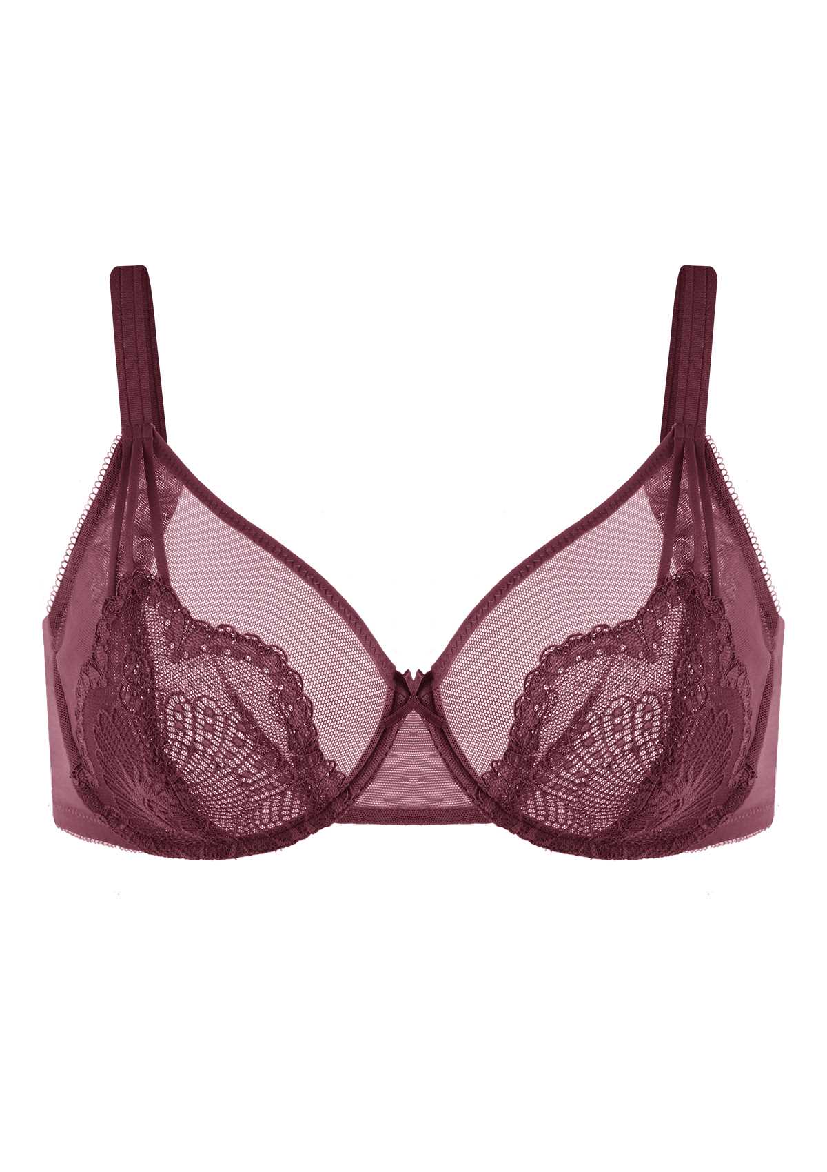 HSIA Sexy Floral Lace Minimizer Bra - Burgundy / 38 / DD/E