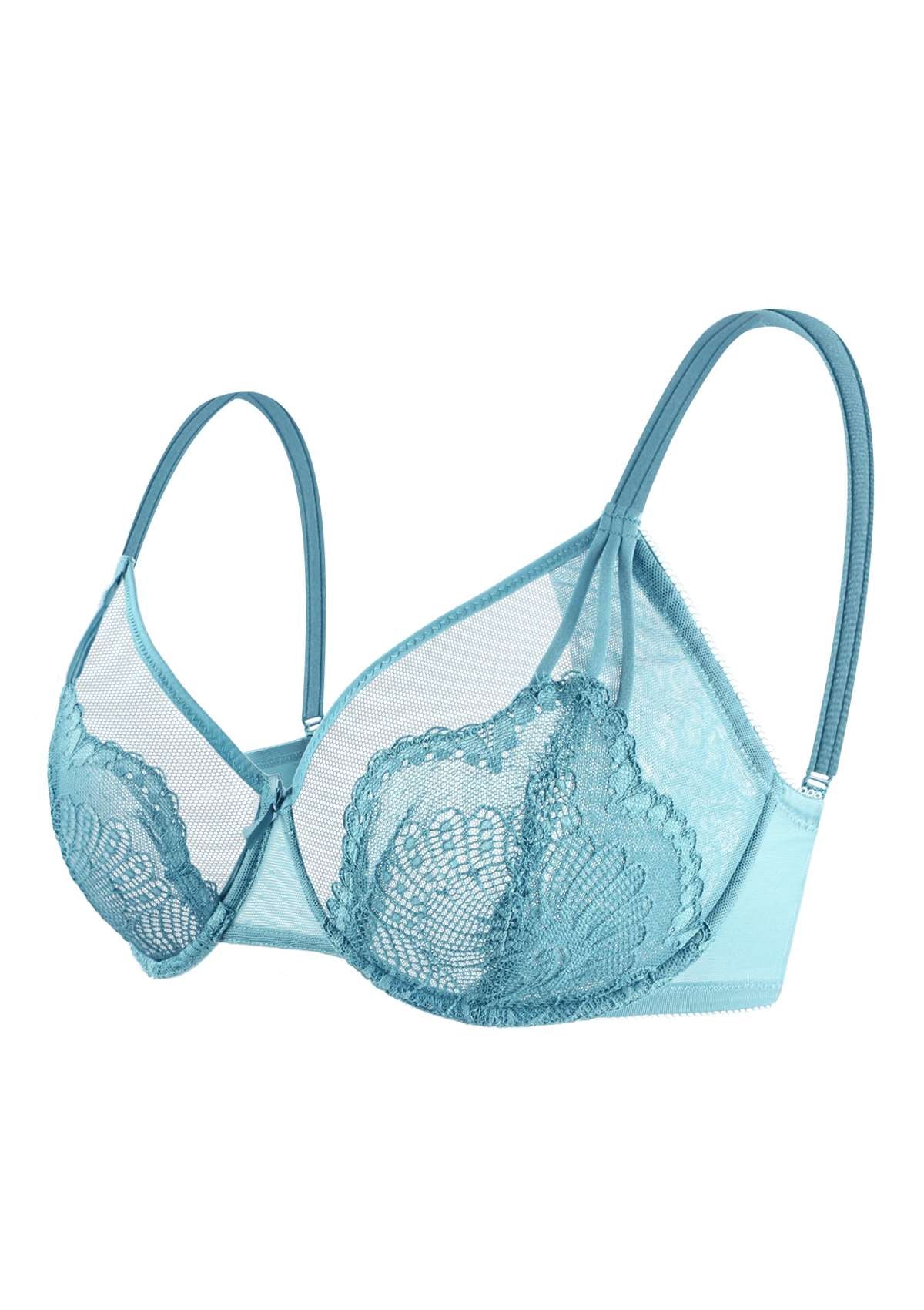 HSIA Sexy Floral Lace Minimizer Bra - Crystal Blue / 38 / D