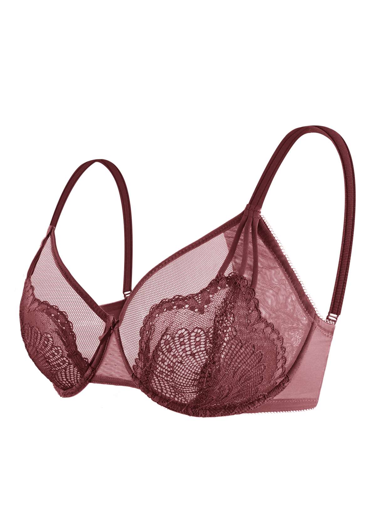 HSIA Sexy Floral Lace Minimizer Bra - Burgundy / 40 / DD/E