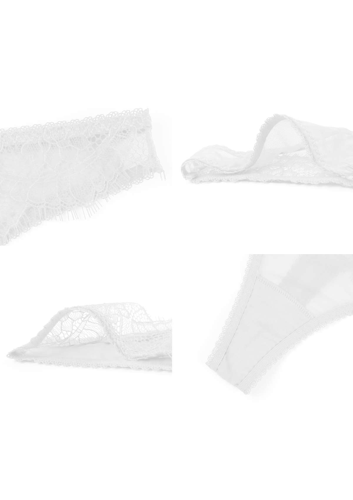 HSIA Sexy Mesh Eyelash Lace Trim Thong Underwear 3 Pack - XXL / Black+White+Light Coral