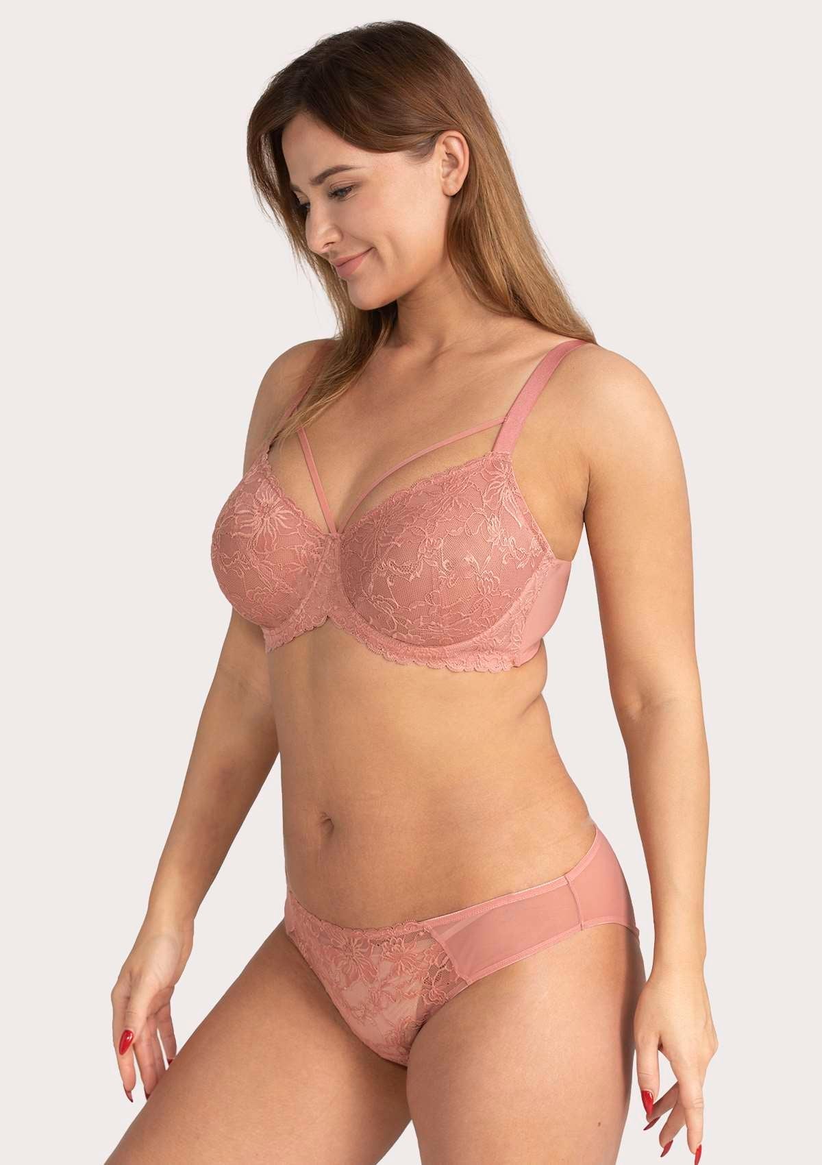 HSIA Pretty In Petals Lace Bra And Panty Sets: Bra For Big Boobs - Light Coral / 40 / C