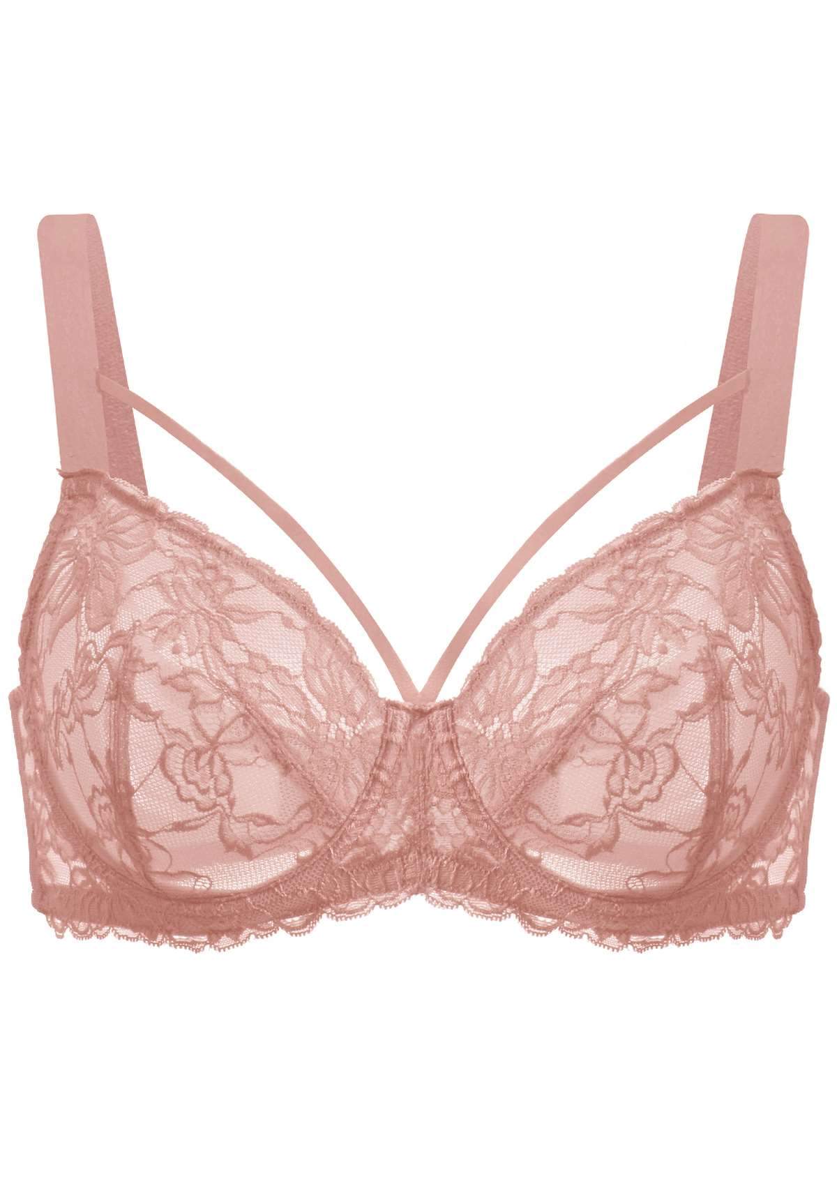 HSIA Pretty In Petals Lace Bra And Panty Sets: Bra For Big Boobs - Light Coral / 42 / C