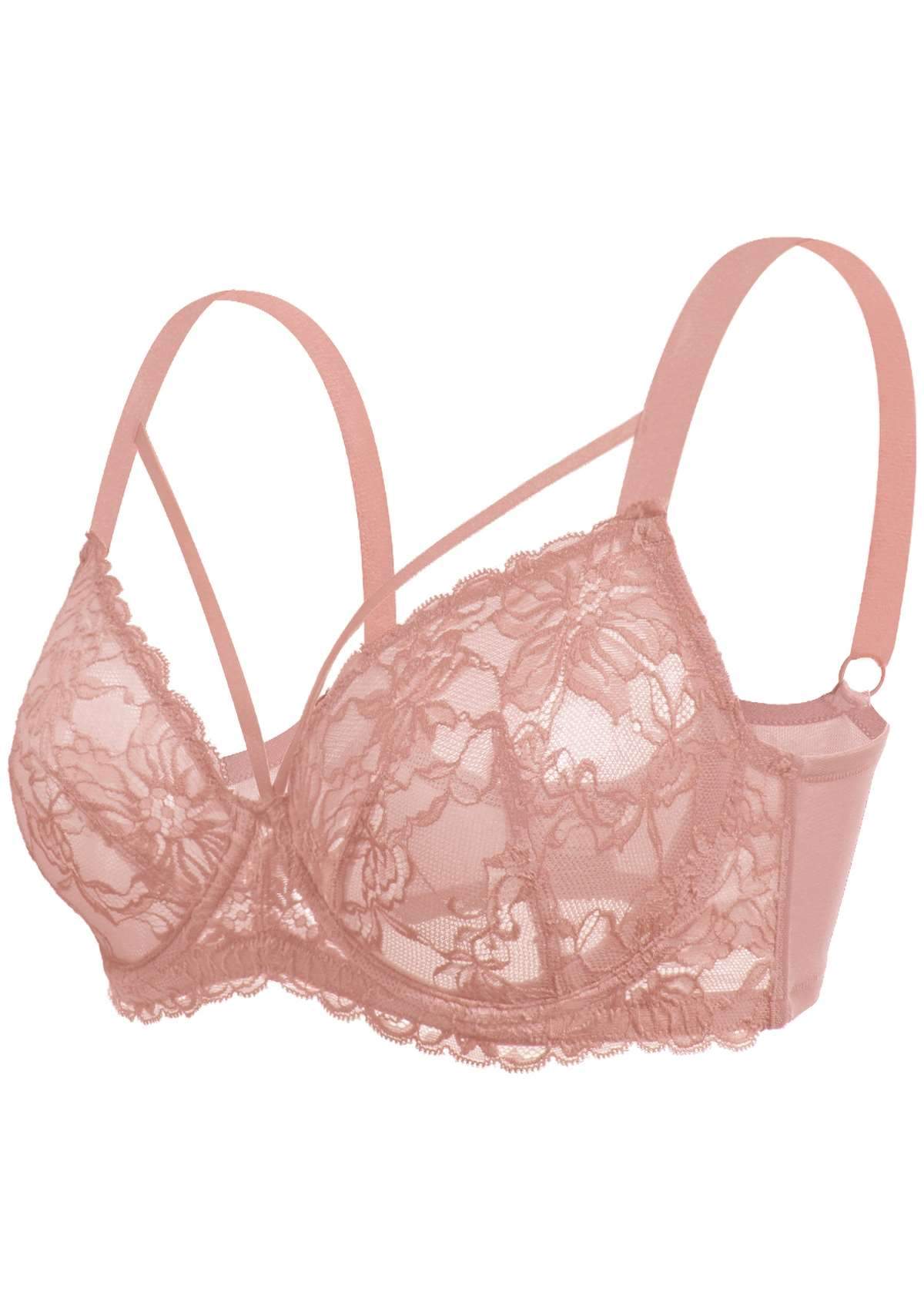HSIA Pretty In Petals Lace Bra And Panty Sets: Bra For Big Boobs - Light Coral / 34 / DDD/F