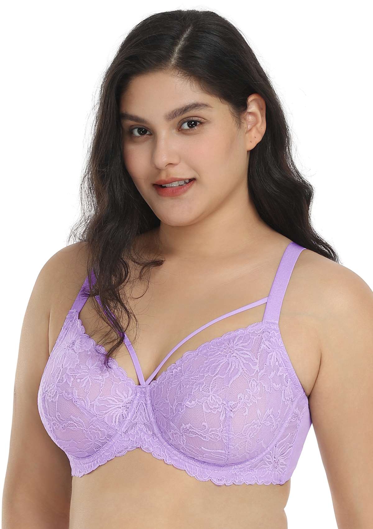 HSIA Pretty In Petals See-Through Lace Bra: Lift And Separate - Purple / 34 / D