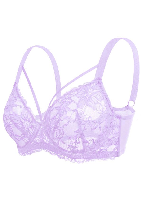 HSIA Pretty In Petals See-Through Lace Bra: Lift And Separate - Purple / 42 / DDD/F