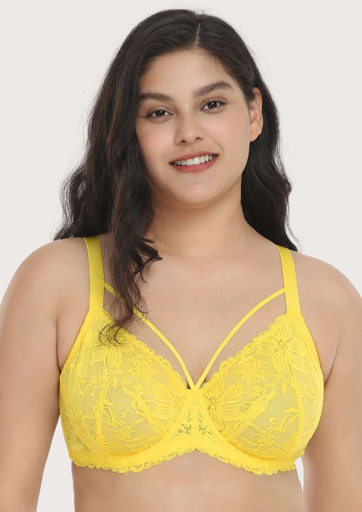 HSIA Unlined Lace Mesh Minimizer Bra For Large Breasts, Full Coverage - Bright Yellow / 44 / D