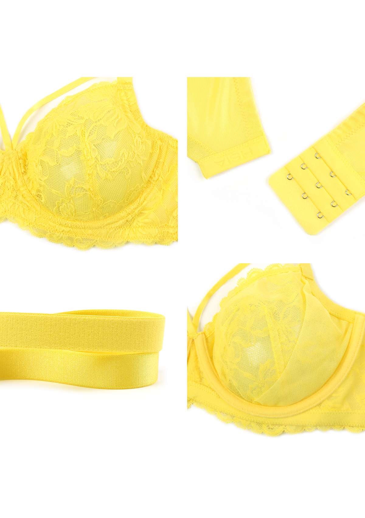 HSIA Unlined Lace Mesh Minimizer Bra For Large Breasts, Full Coverage - Bright Yellow / 42 / C
