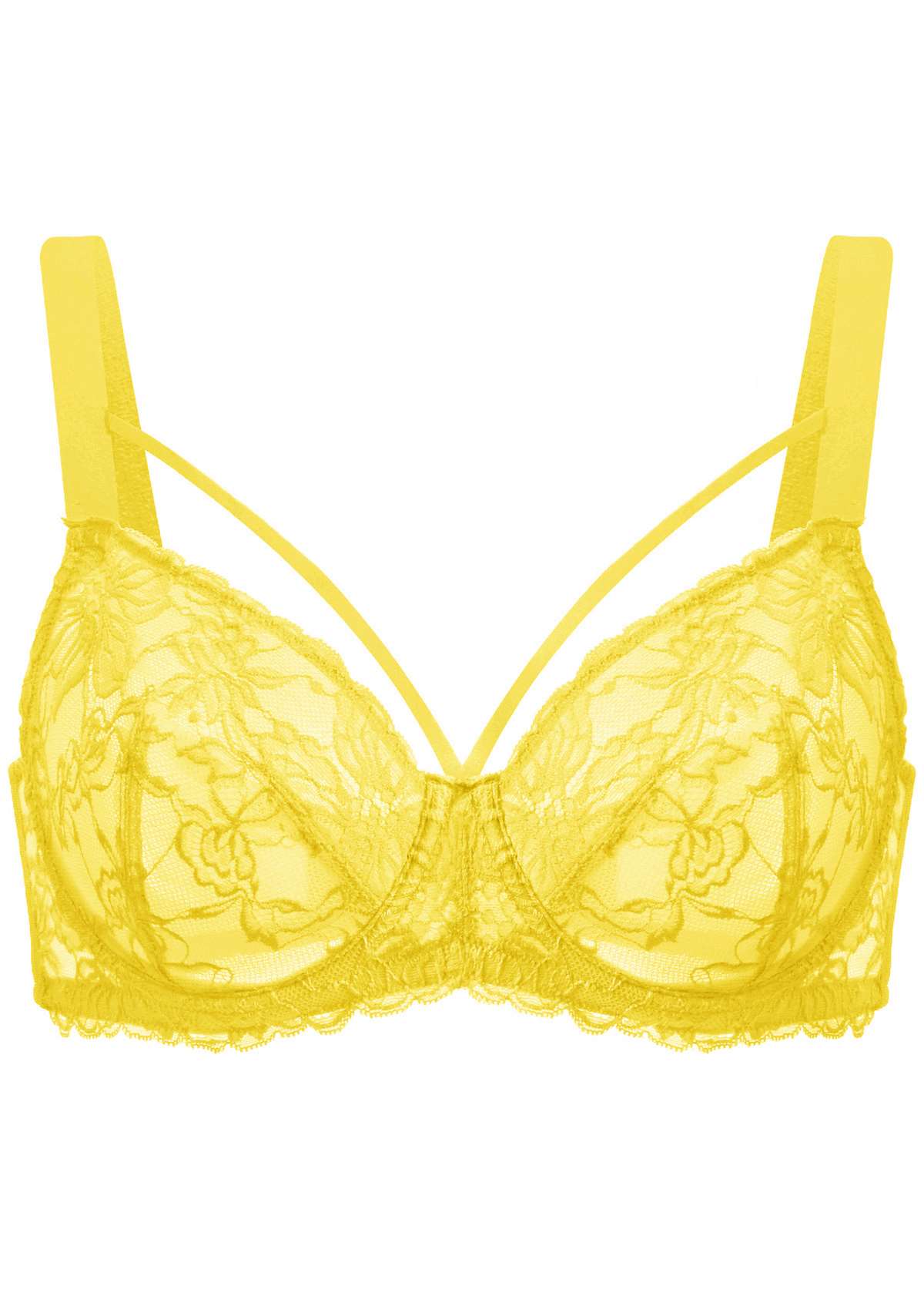 HSIA Unlined Lace Mesh Minimizer Bra For Large Breasts, Full Coverage - Bright Yellow / 44 / G