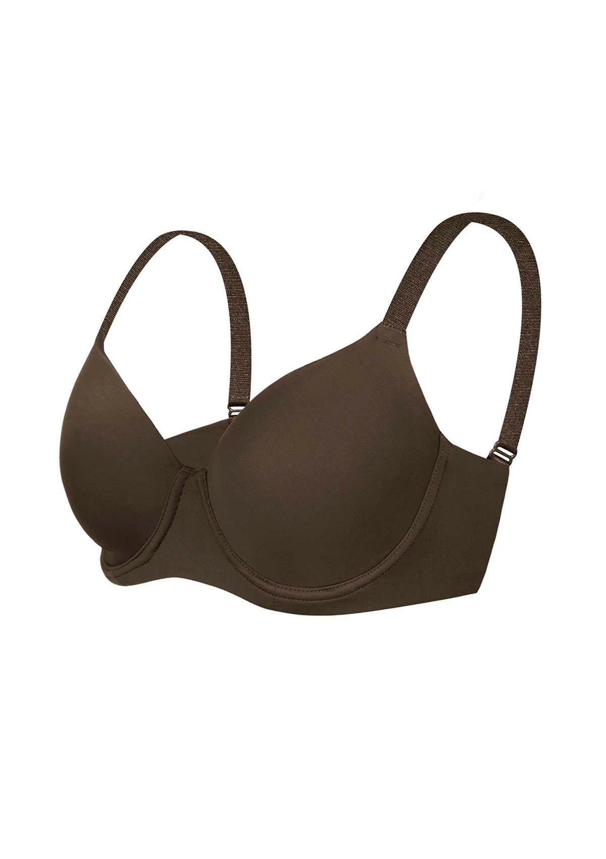 HSIA Gemma Smooth Supportive Padded T-shirt Bra - For Full Figures - Cocoa Brown / 34 / DD/E