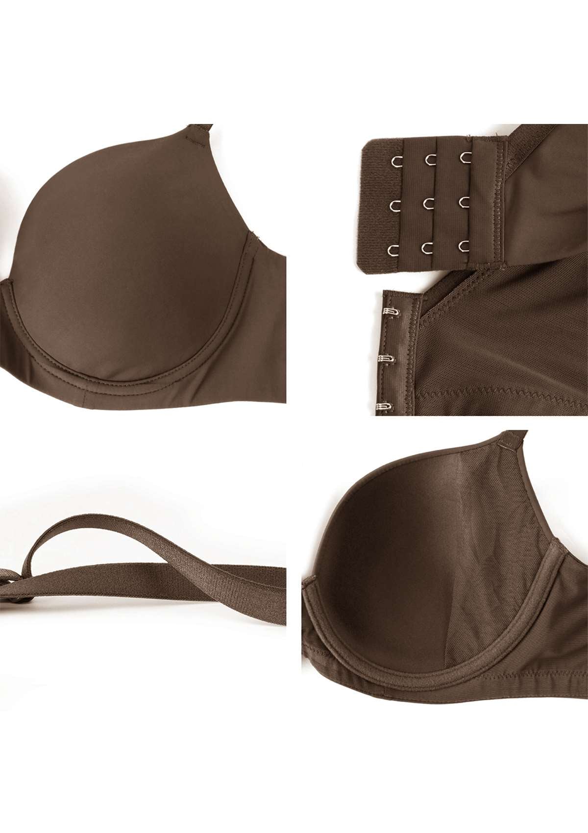 HSIA Gemma Smooth Supportive Padded T-shirt Bra - For Full Figures - Cocoa Brown / 34 / DD/E