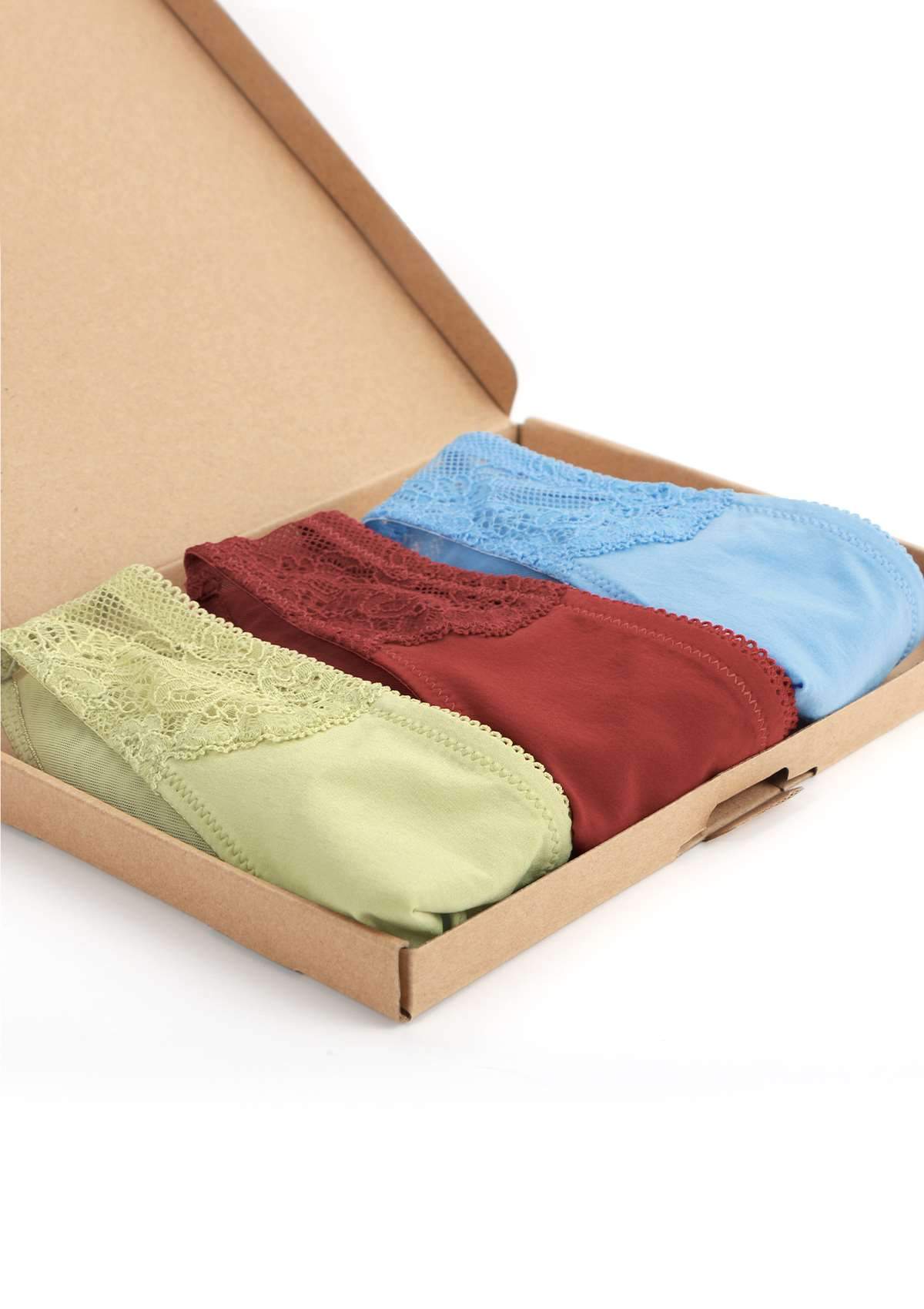 HSIA Soft Stretch Lace Bikini Panties 3 Pack - L / Light Green+Crimson+Light Blue