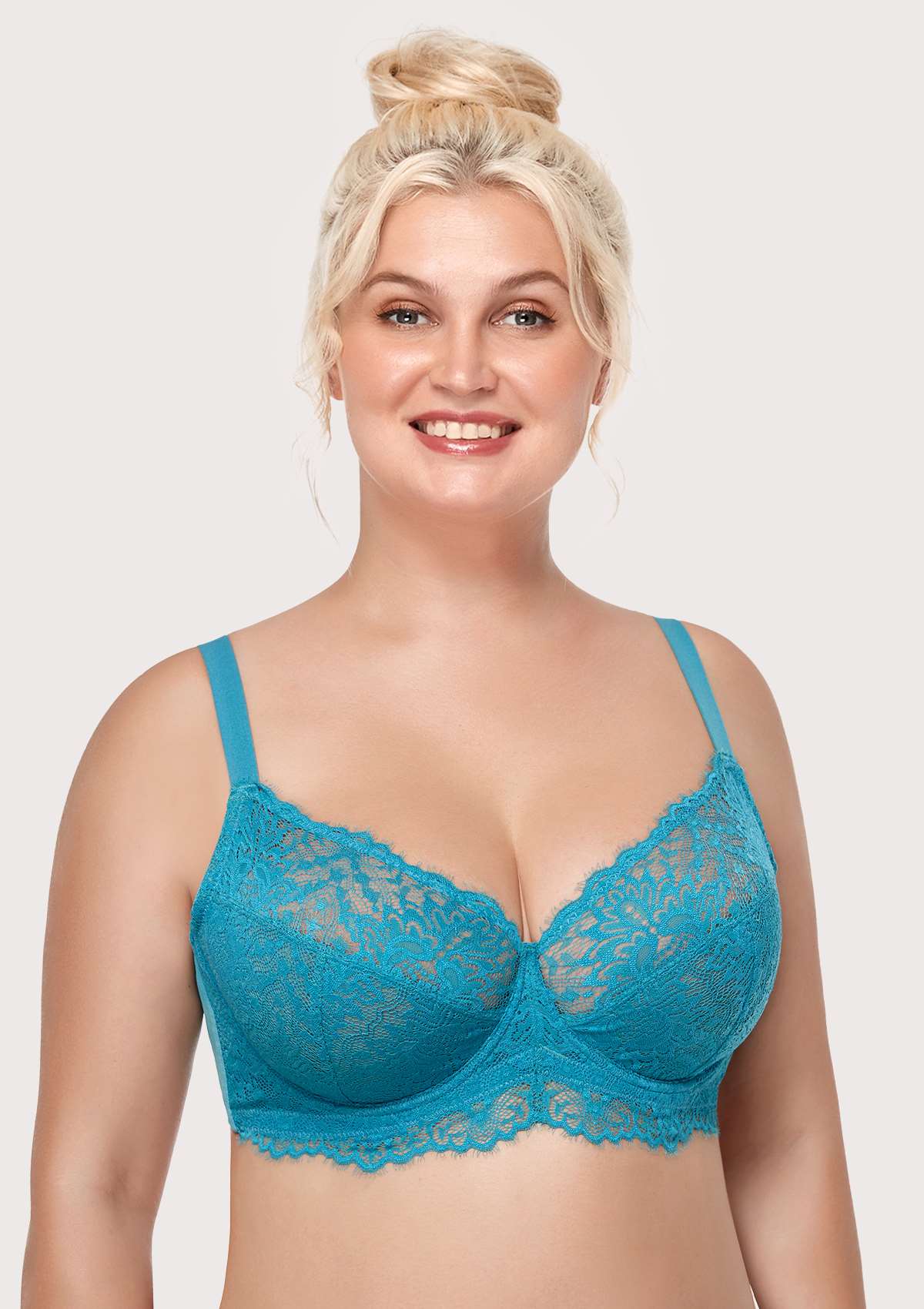 HSIA Sunflower Lace Bra And Panty: Cute Plus Size Comfort Bra - Horizon Blue / 36 / H