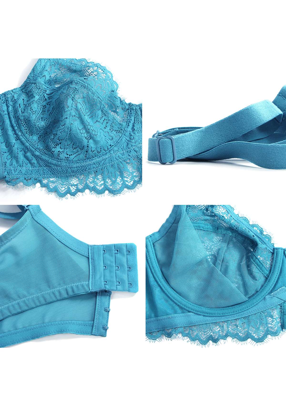 HSIA Sunflower Lace Bra And Panty: Cute Plus Size Comfort Bra - Horizon Blue / 36 / G