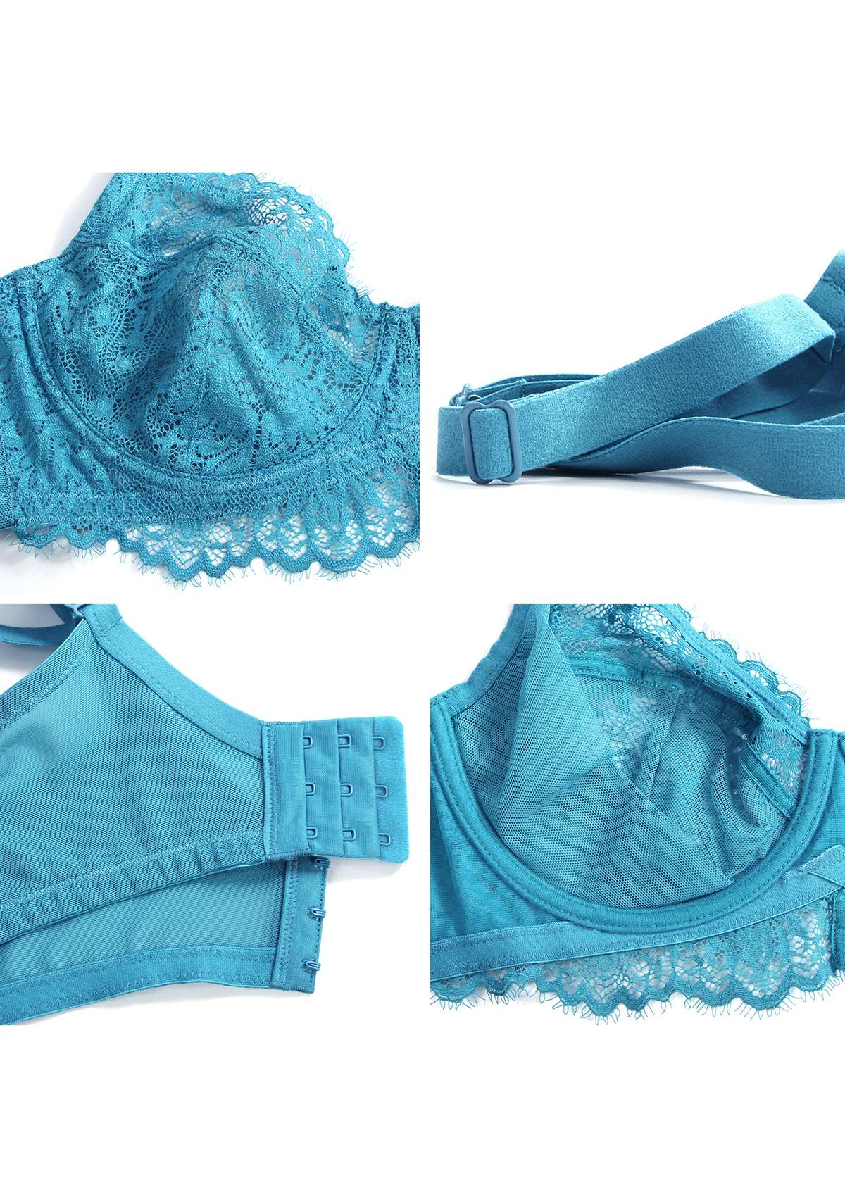 HSIA Sunflower Lace Bra And Panty: Cute Plus Size Comfort Bra - Horizon Blue / 44 / D