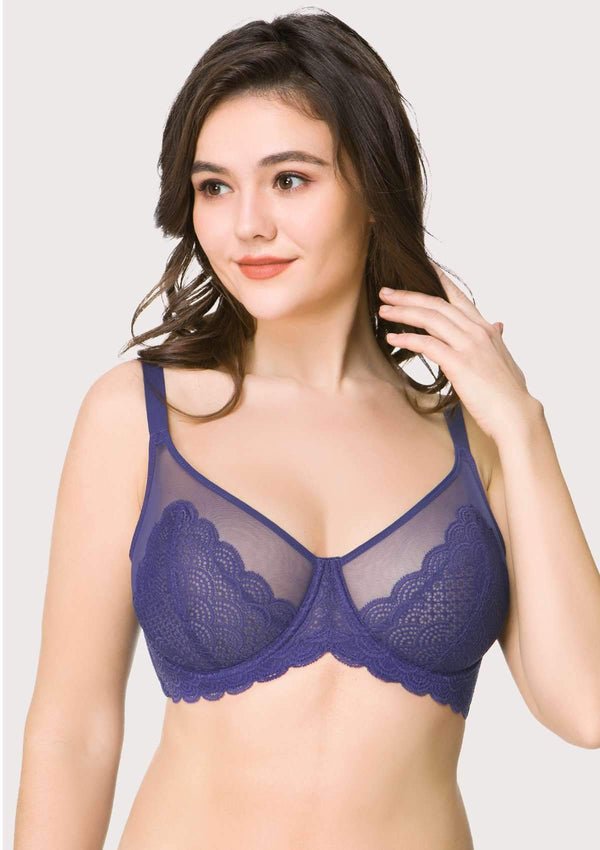 HSIA All-Over Floral Lace Unlined Bra: Minimizer Bra for Heavy Breasts