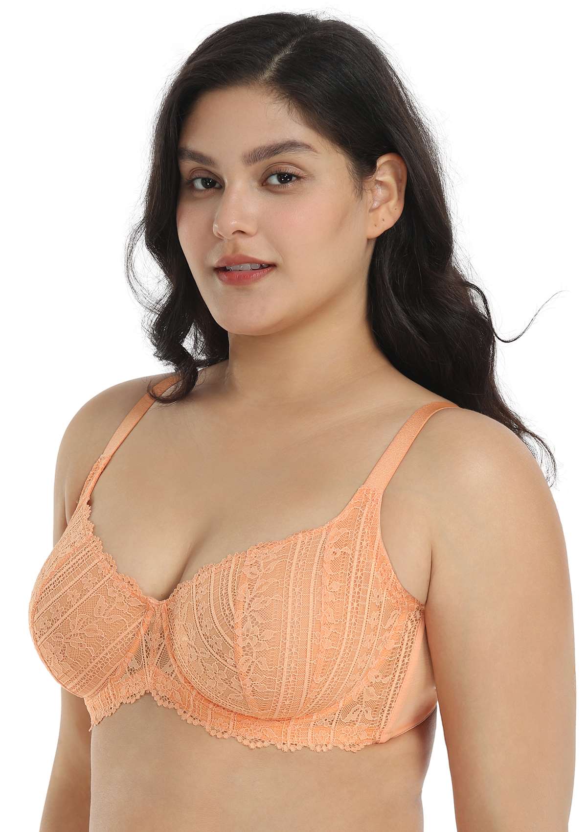 HSIA Vertical Lace Unlined Balconette Bra Minimizer Bra For Big Boobs - Orange / 36 / DD/E