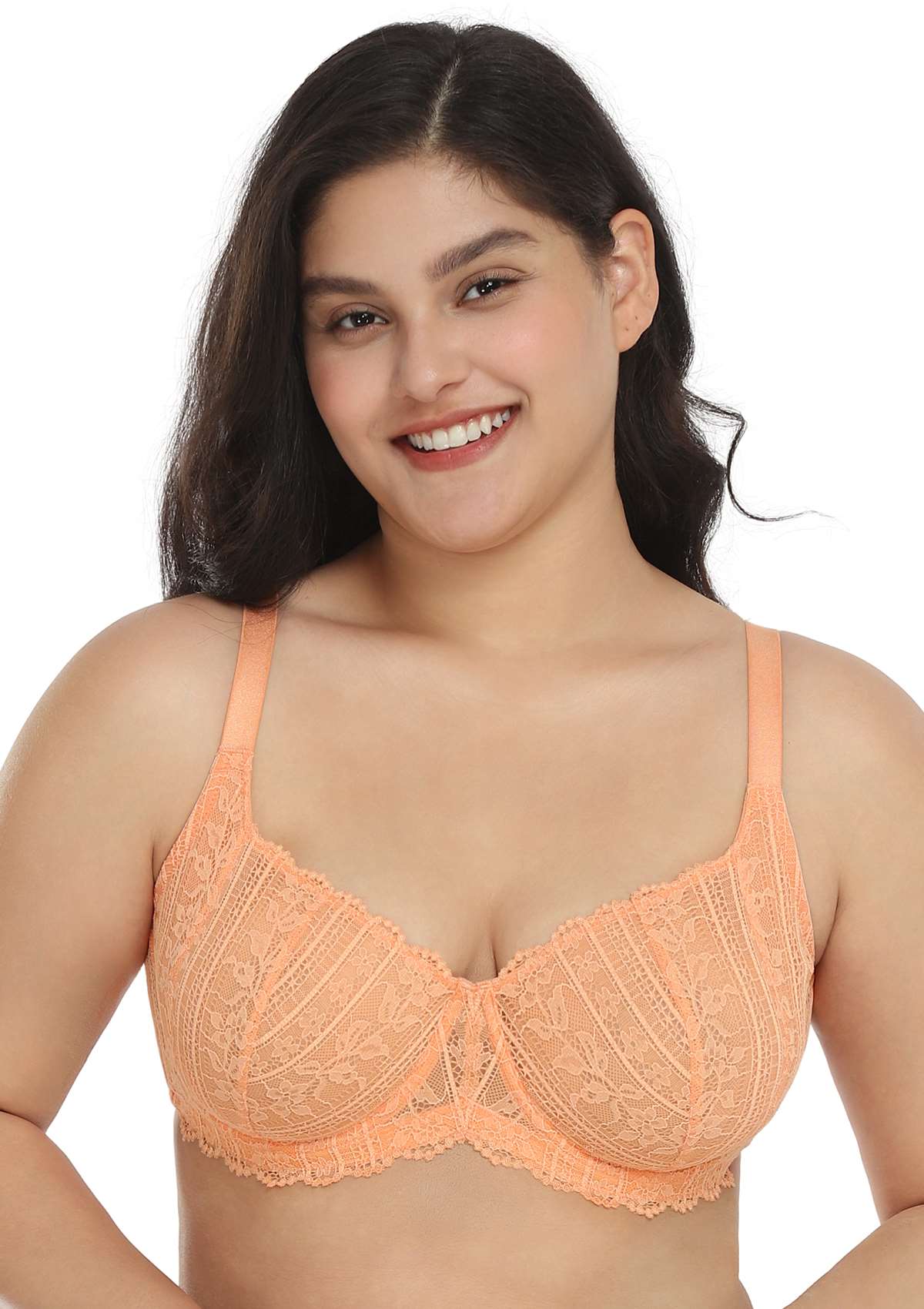 HSIA Vertical Lace Unlined Balconette Bra Minimizer Bra For Big Boobs - Orange / 36 / DDD/F