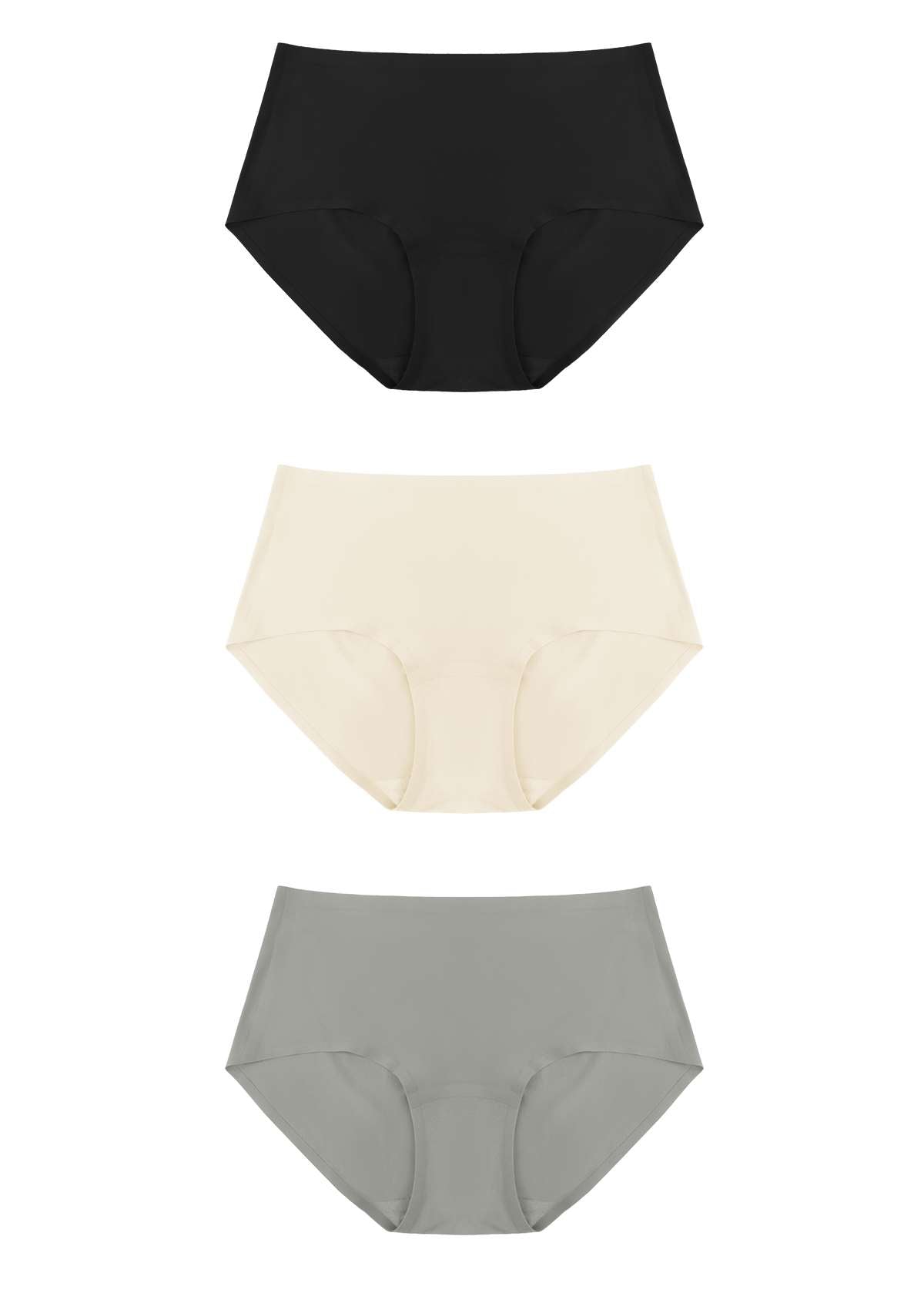 HSIA FlexiFit Soft Stretch Seamless Brief Underwear Bundle - 3 Packs/$15 / 2XL-4XL / Black+Peach Beige+Gray