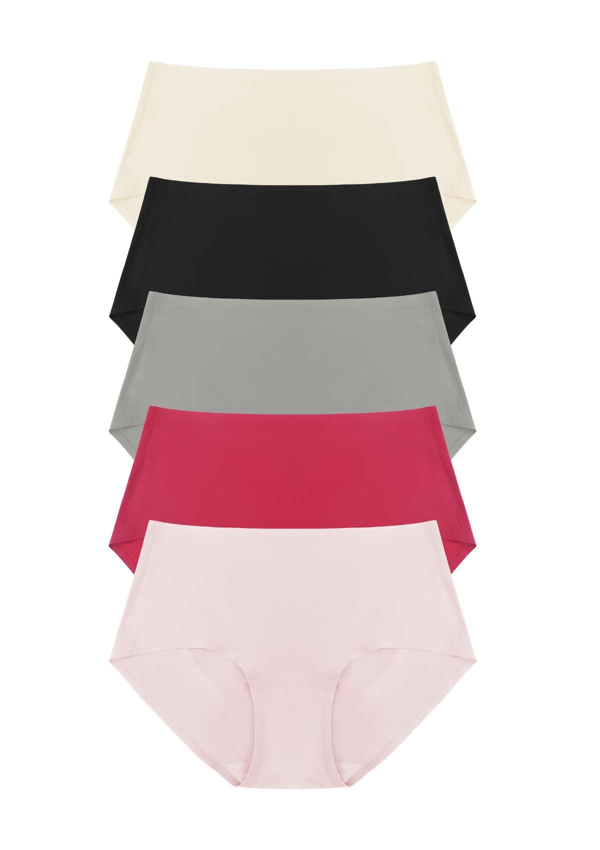 HSIA FlexiFit Soft Stretch Seamless Brief Underwear Bundle - 5 Packs/$20 / XS-L / Black+Peach Beige+Red+Dusty Rose+Gray