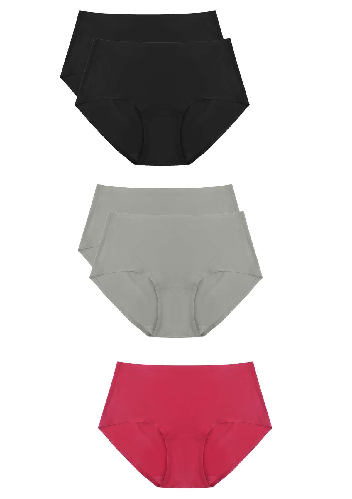 HSIA FlexiFit Soft Stretch Seamless Brief Underwear Bundle - 5 Packs/$20 / L-2XL / 2*Black+2*Gray+Red