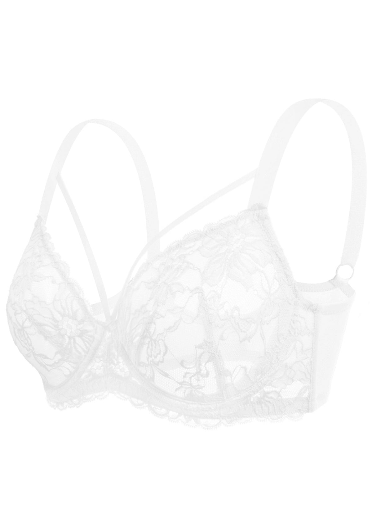 HSIA Pretty In Petals See-Through Lace Bra: Posture Support Bra - White / 42 / H