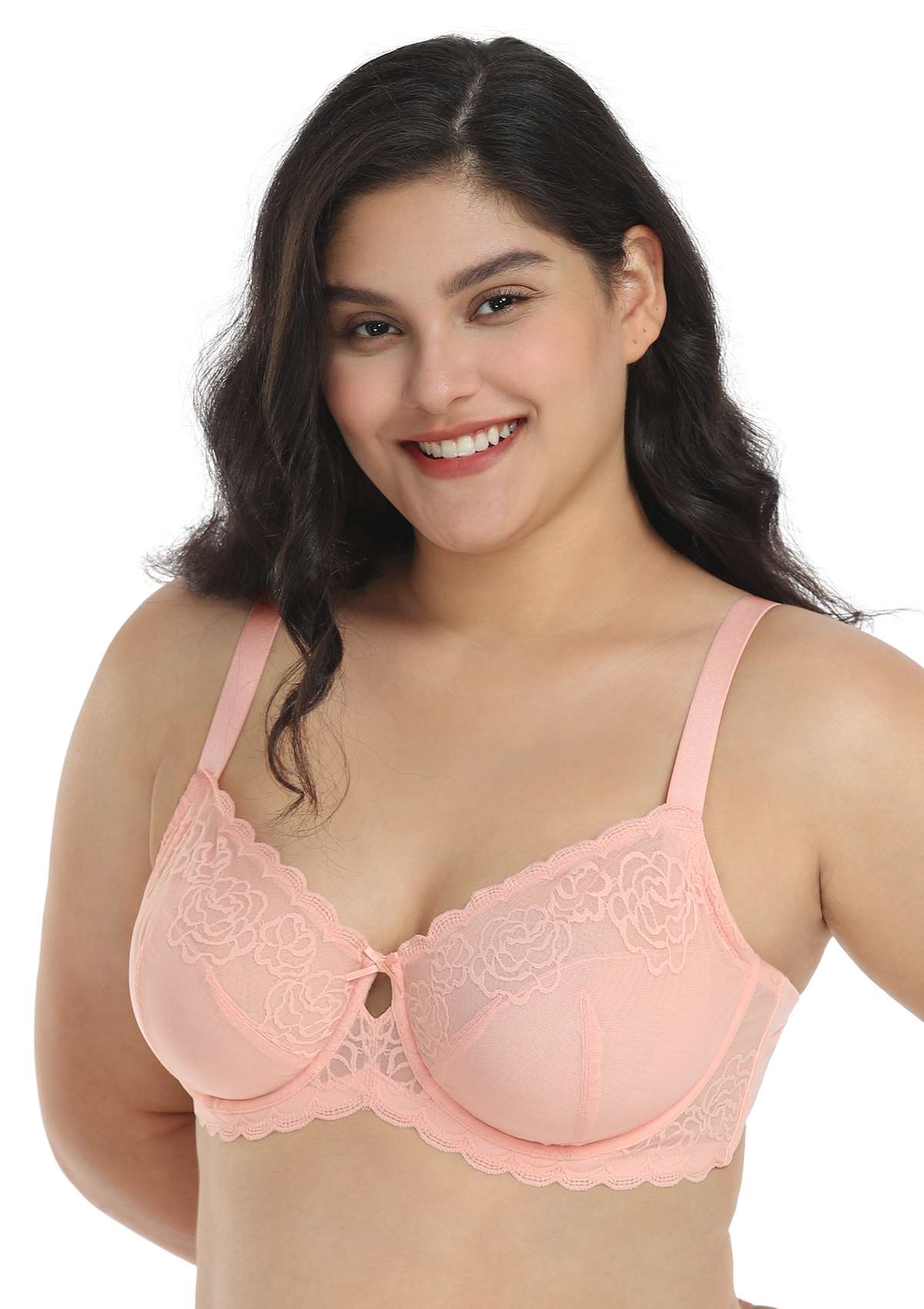 HSIA Rosa Bonica Sheer Lace Mesh Unlined Thin Comfy Woman Bra - Pink / 36 / D