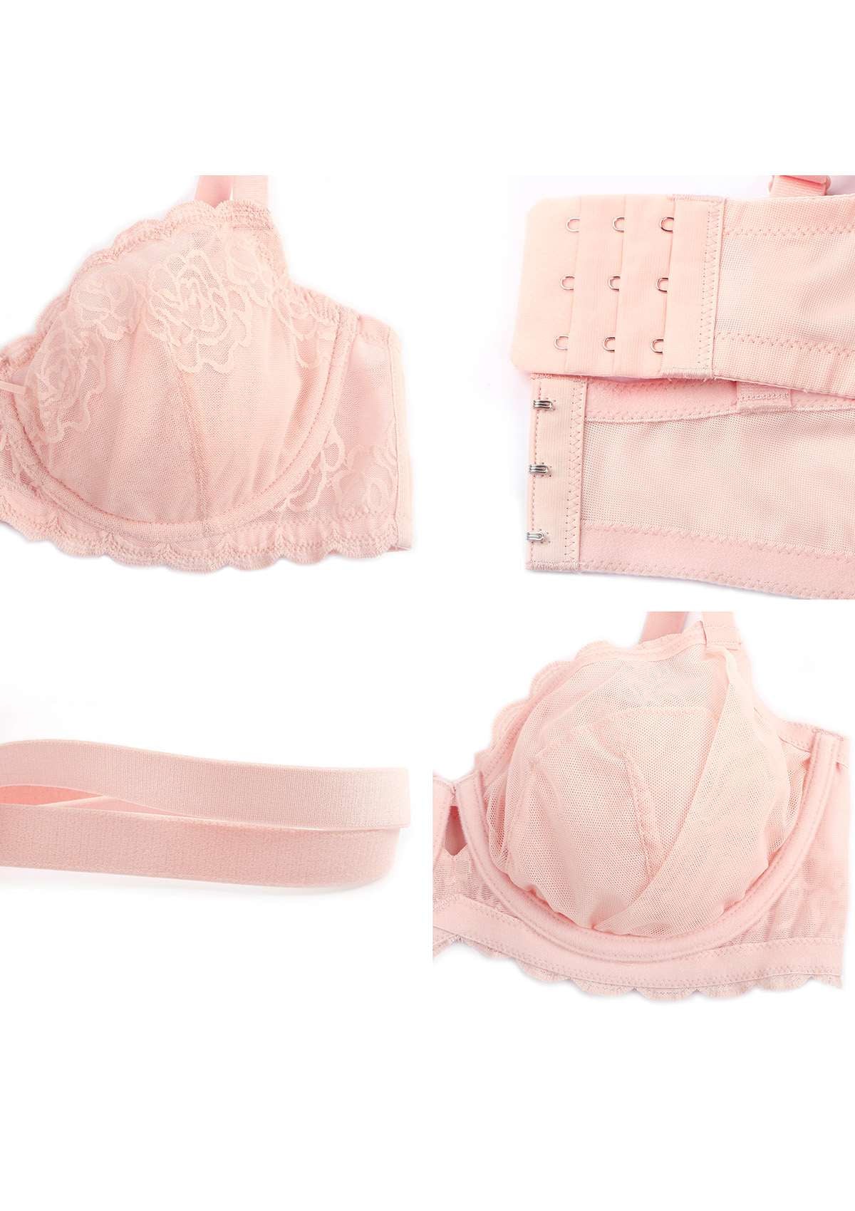 HSIA Rosa Bonica Sheer Lace Mesh Unlined Thin Comfy Woman Bra - Pink / 40 / DD/E