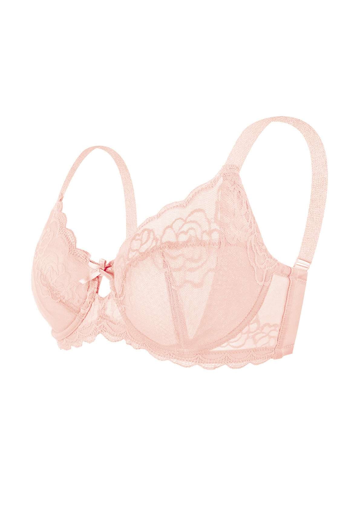 HSIA Rosa Bonica Sheer Lace Mesh Unlined Thin Comfy Woman Bra - Pink / 42 / DD/E