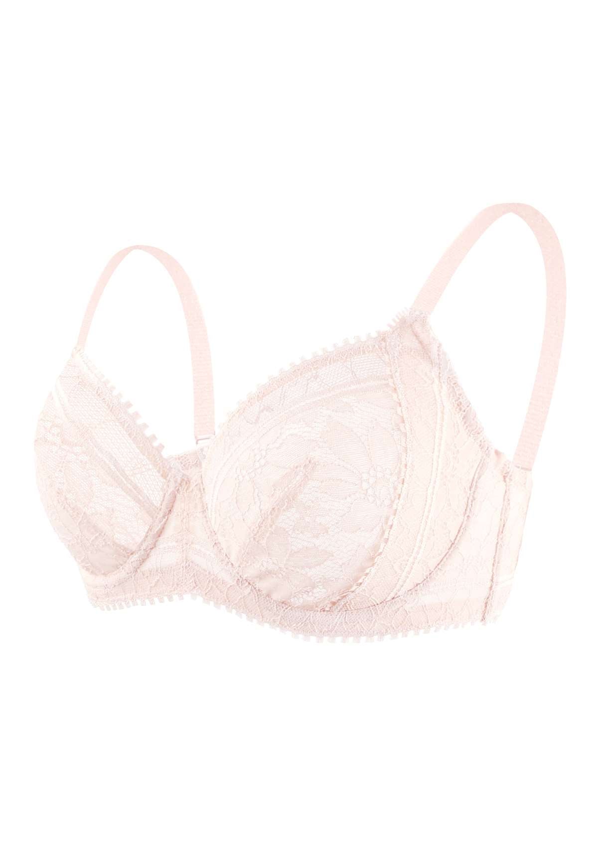 HSIA Silene Floral Delicate Unlined Lace Soft Cup Uplift Bra - Champagne / 34 / DDD/F