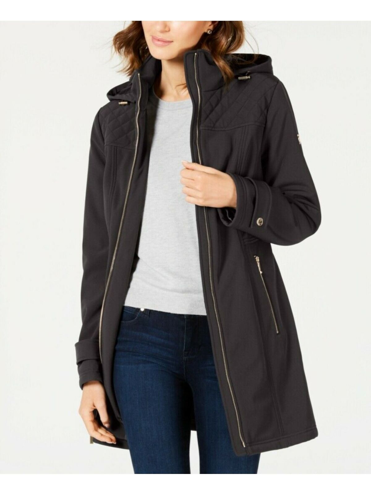 MICHAEL KORS Women's Black Pocketed Zippered Hooded Rain Coat Size M – DDT  Boutique
