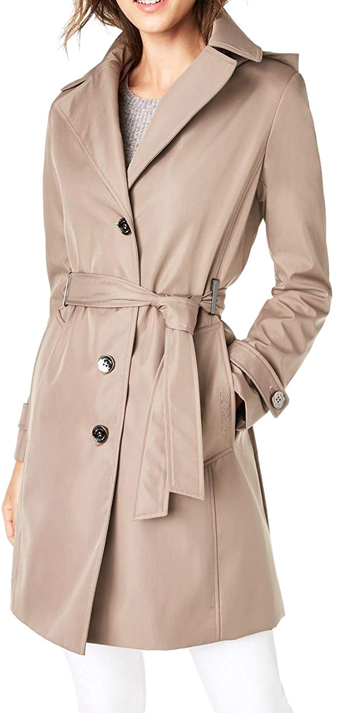 CALVIN KLEIN Women's Single Breasted Belted Rain Jacket Removable Hood –  DDT Boutique